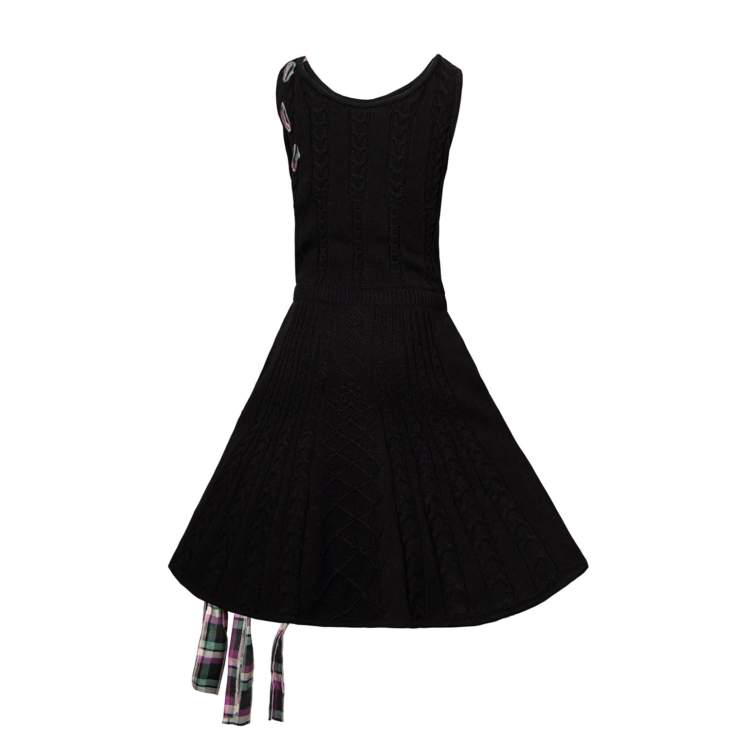 Black Cable Knit Dress with Purple Tartan Details-2