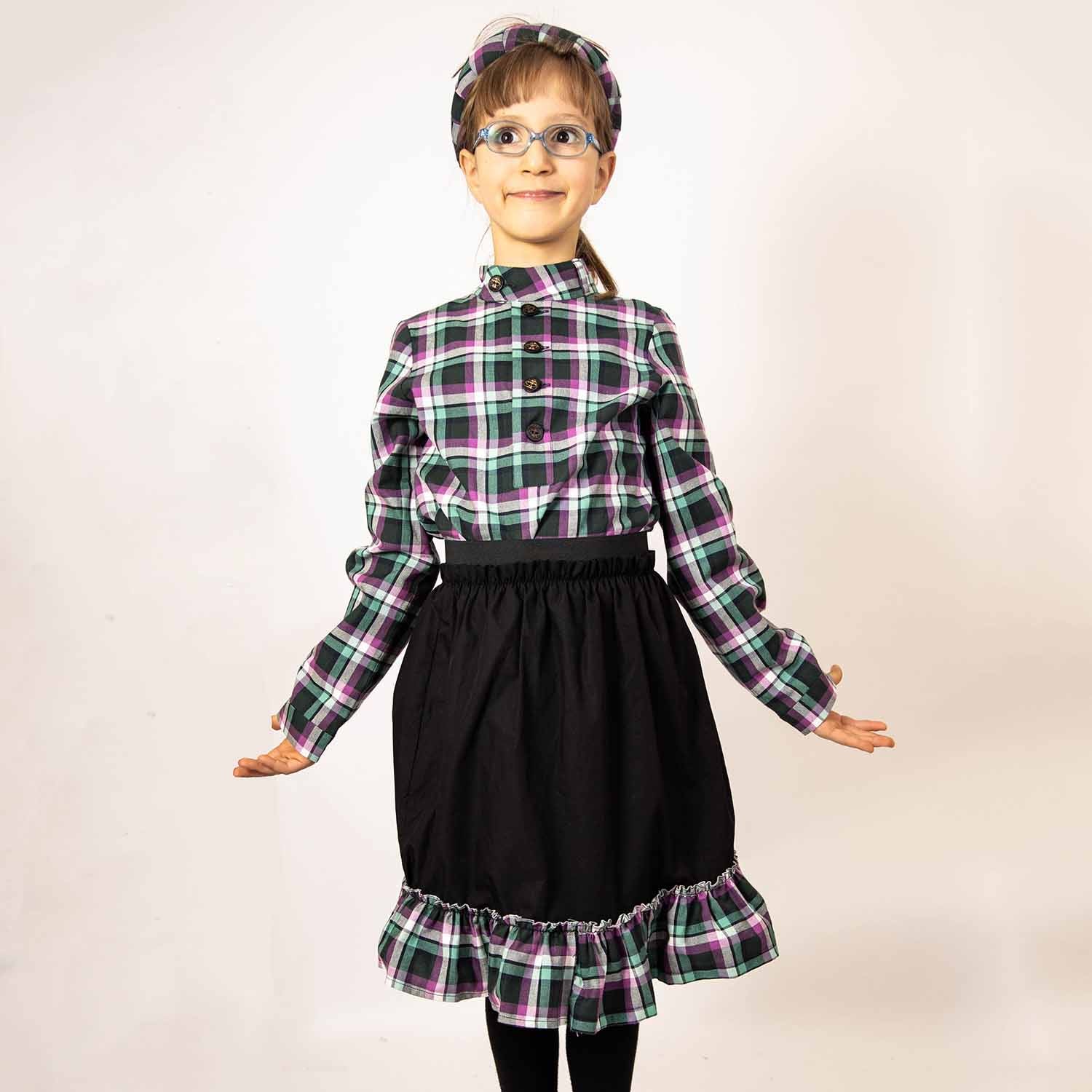 Black Skirt with Tartan Detail in Red & Green-1