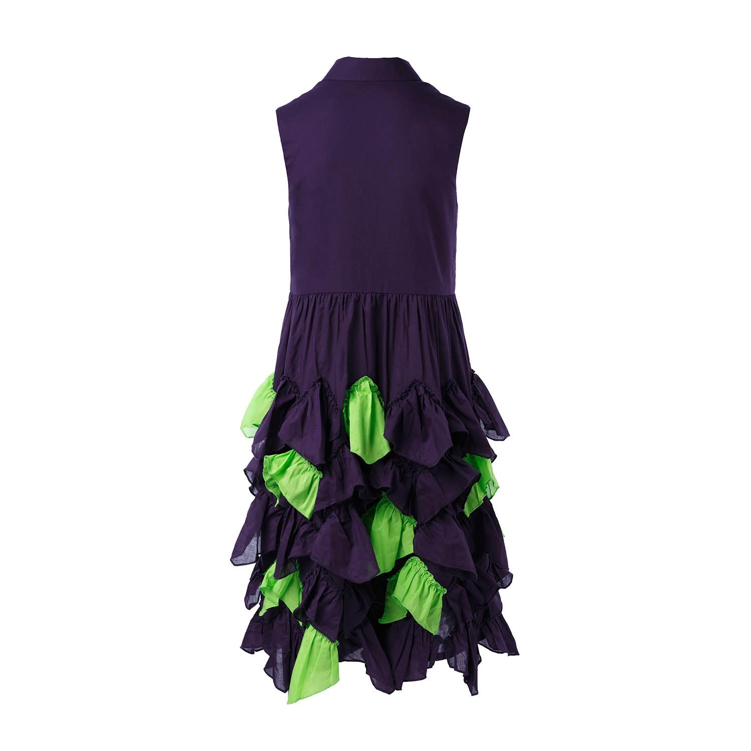 Girls Purple Shirt Dress with Green Ruffles-2