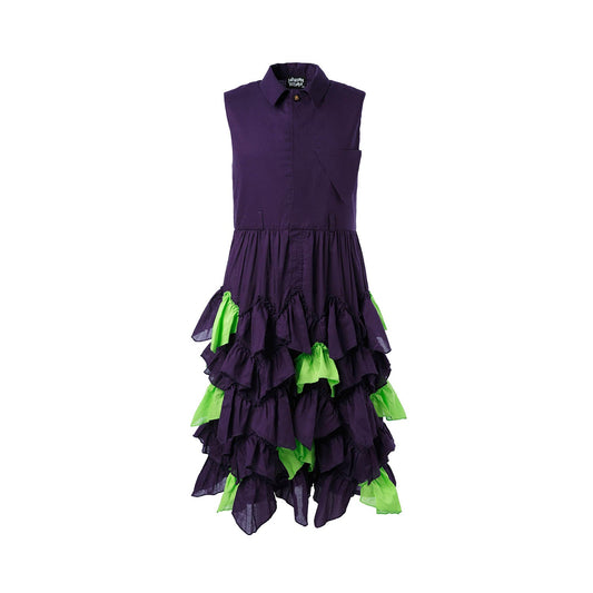 Girls Purple Shirt Dress with Green Ruffles-0