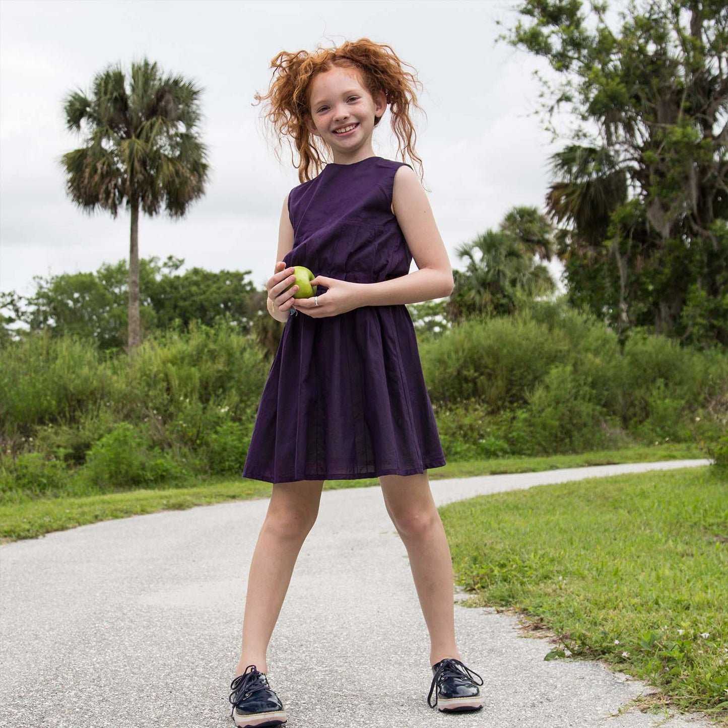 Purple Summer Dress with Pleats-1