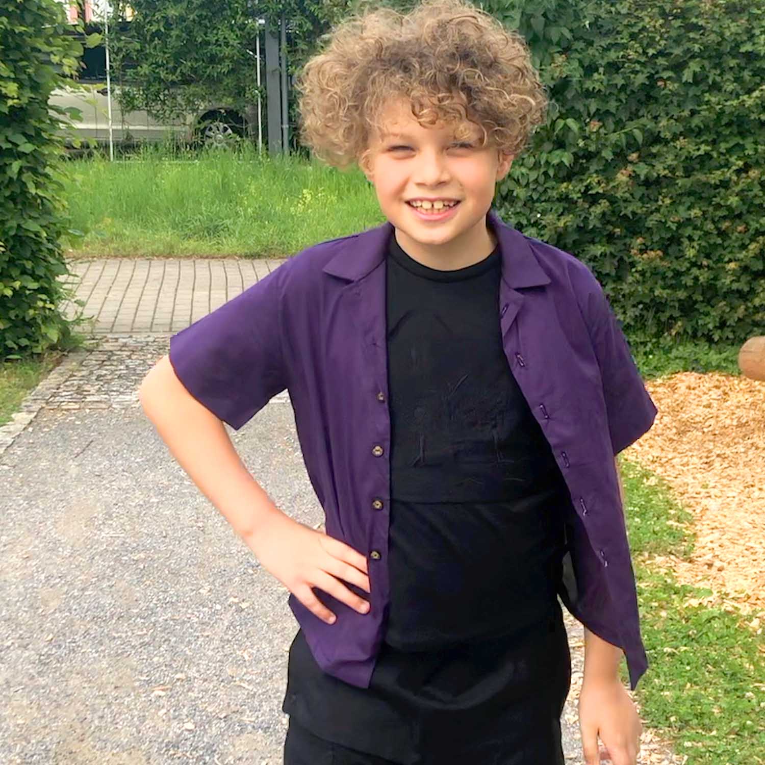 Kids Short-sleeved Shirt in Purple-1