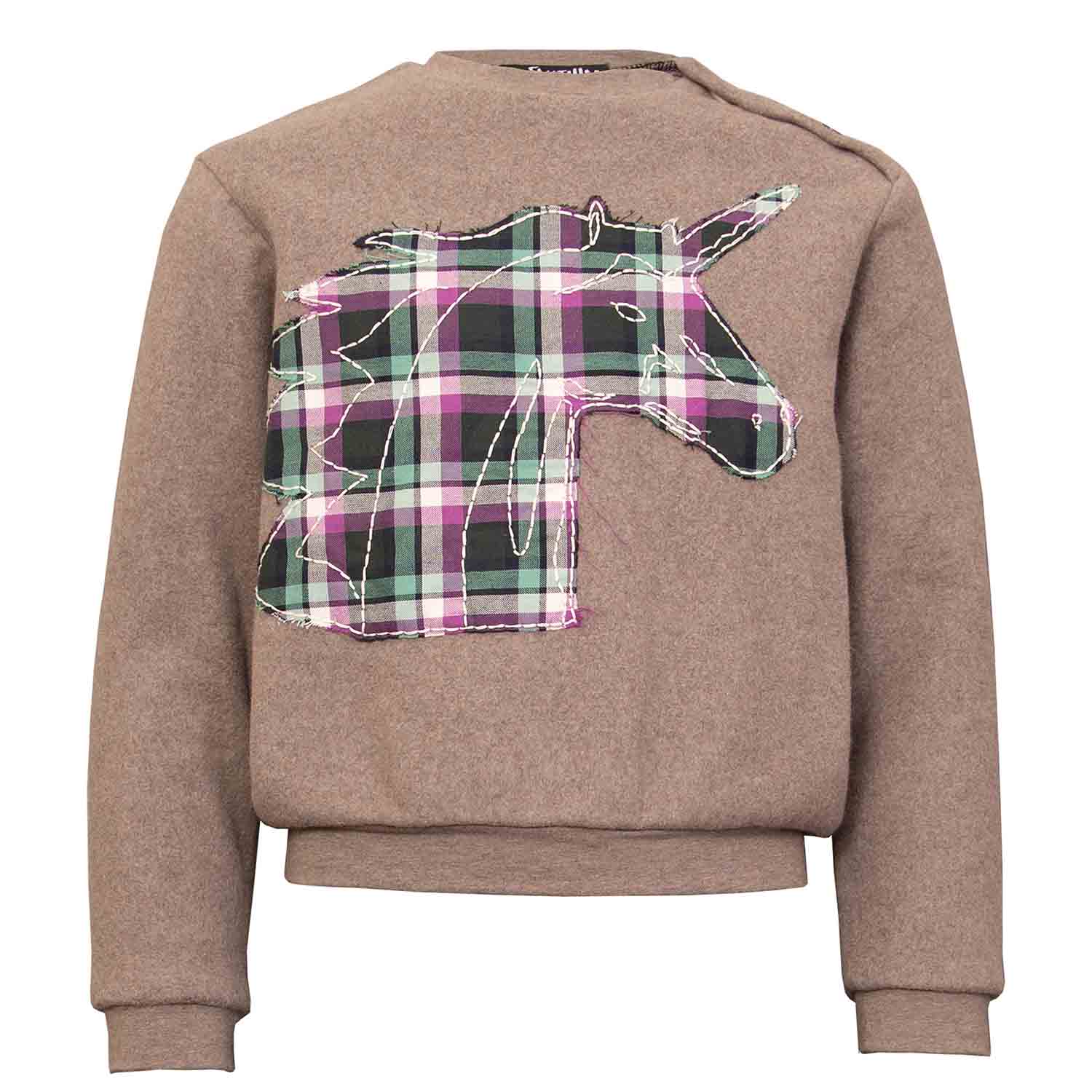 Beige Fleece Sweatshirt with Unicorn Appliqué-0