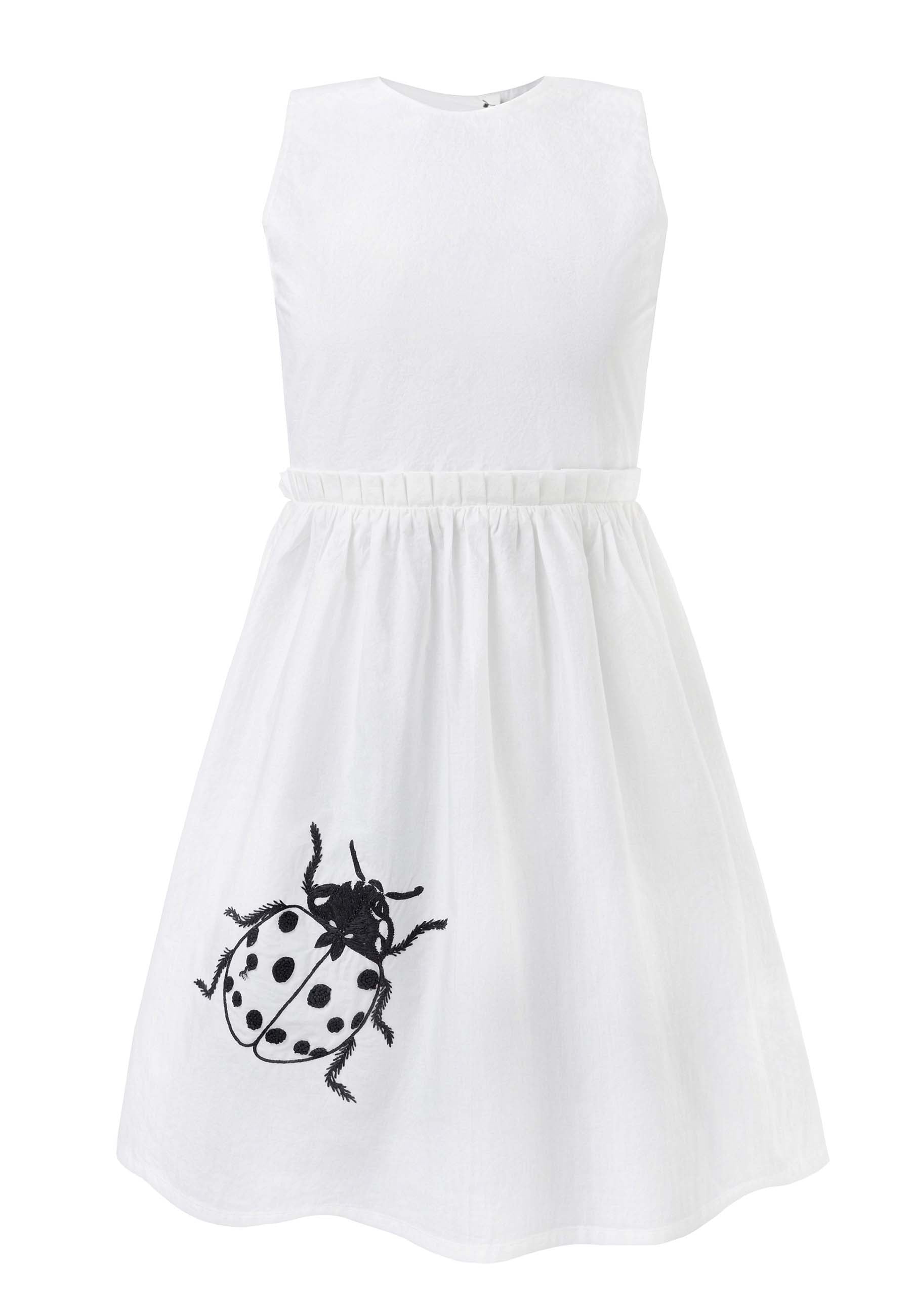 White Dress with Cutout Back and Ladybug Hand Embroidery-3