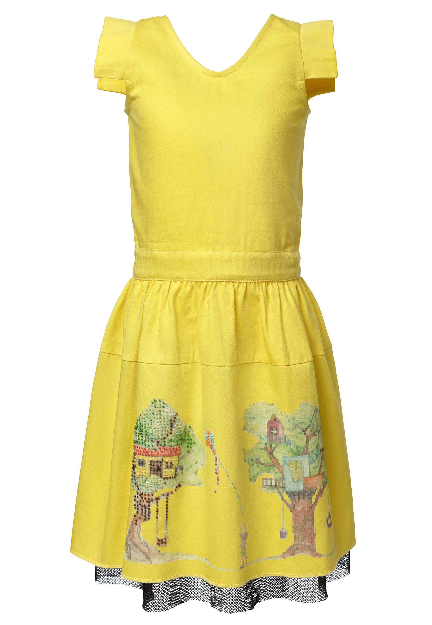 Yellow Embroidered Dress for Girls-4