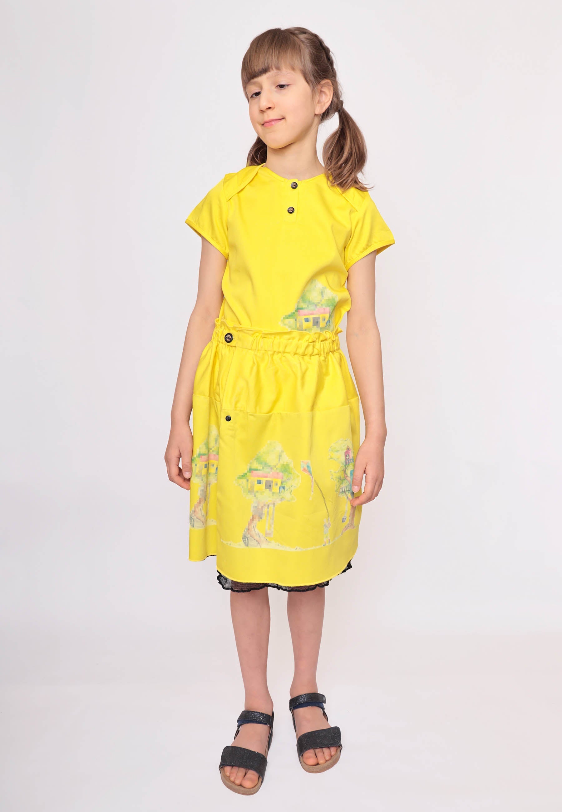 Yellow Skirt with Treehouse Print-4
