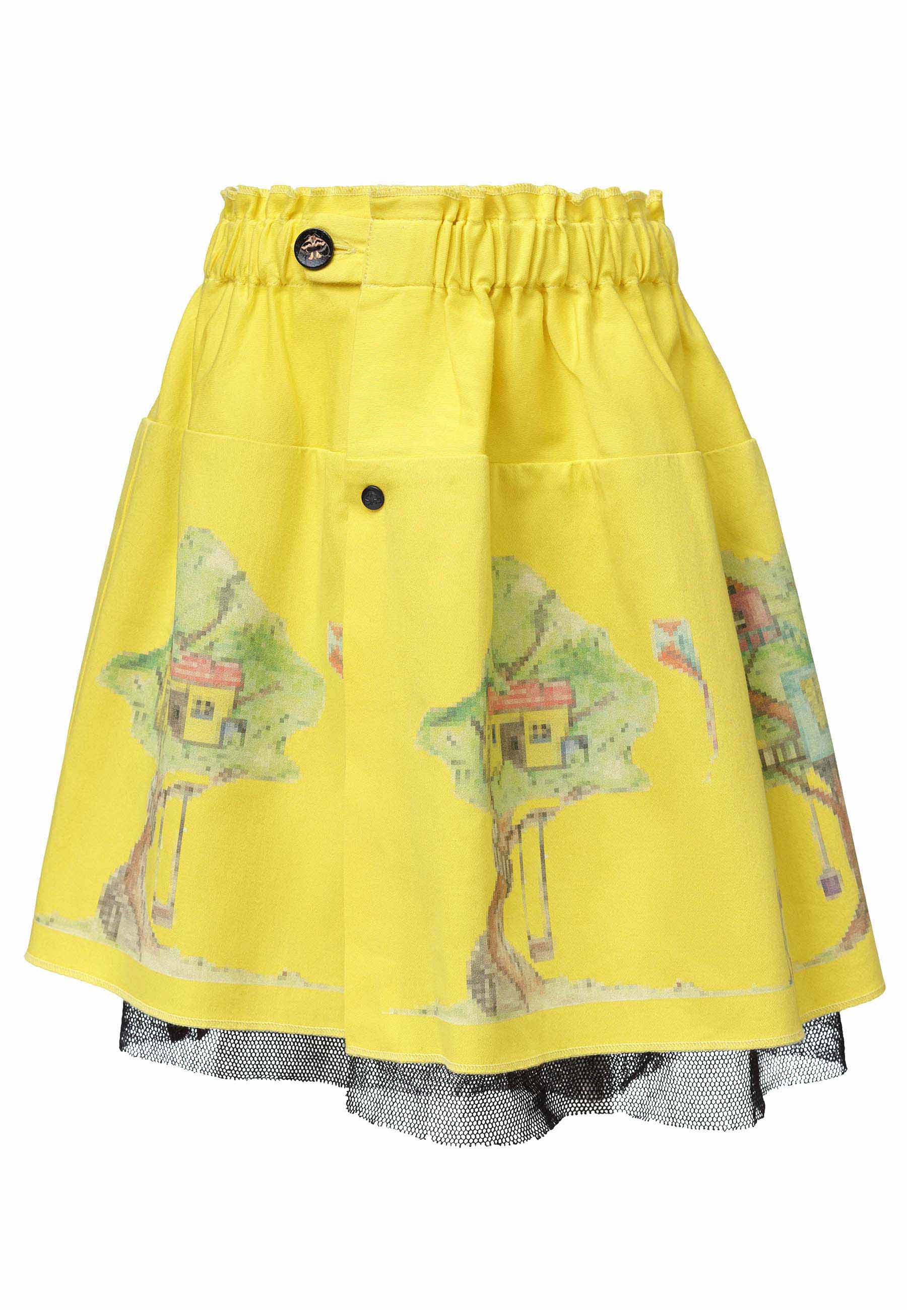 Yellow Skirt with Treehouse Print-3