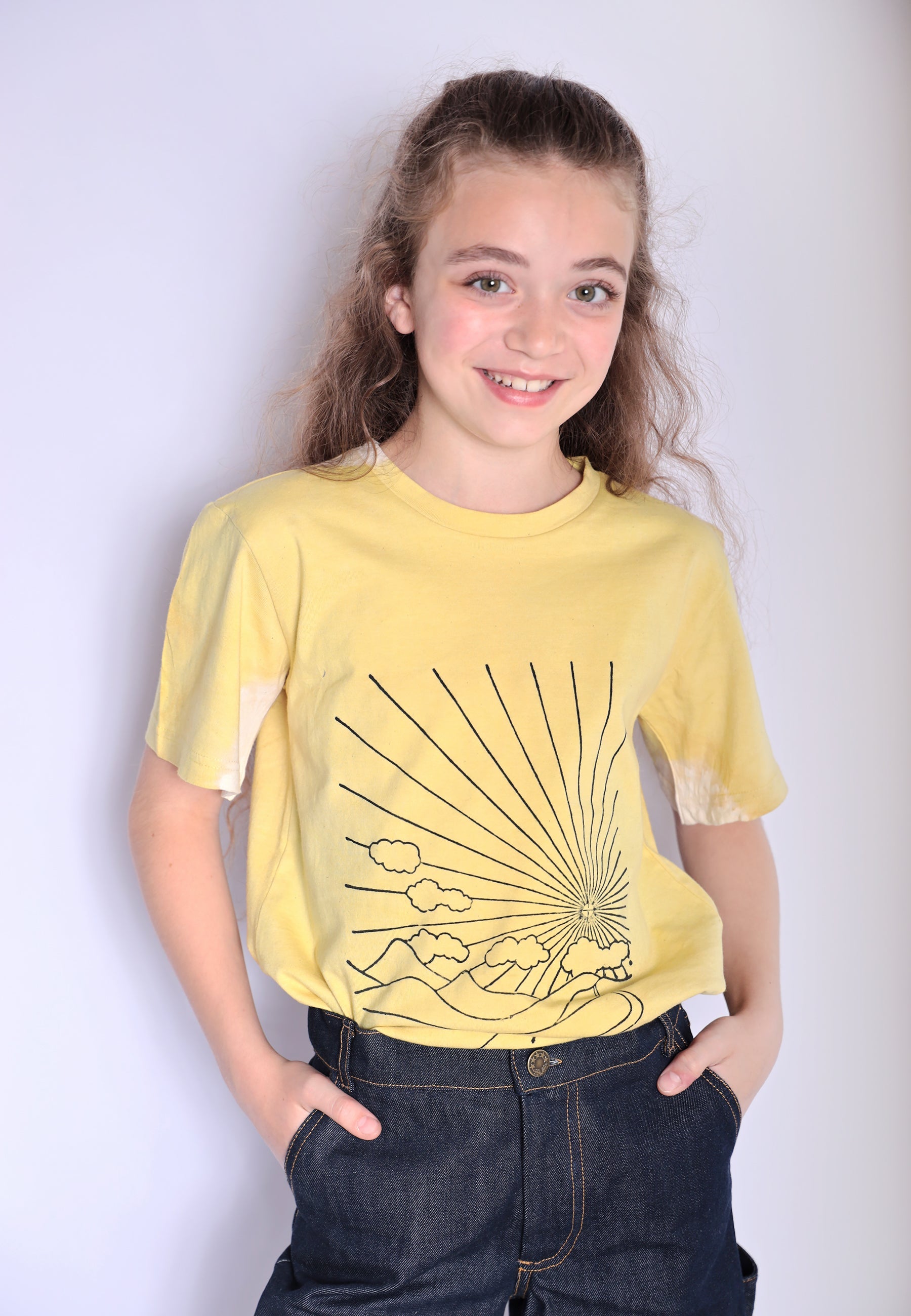 Artisanal Girls and Boys T-Shirt naturally dyed Turmeric with Hand Print-1