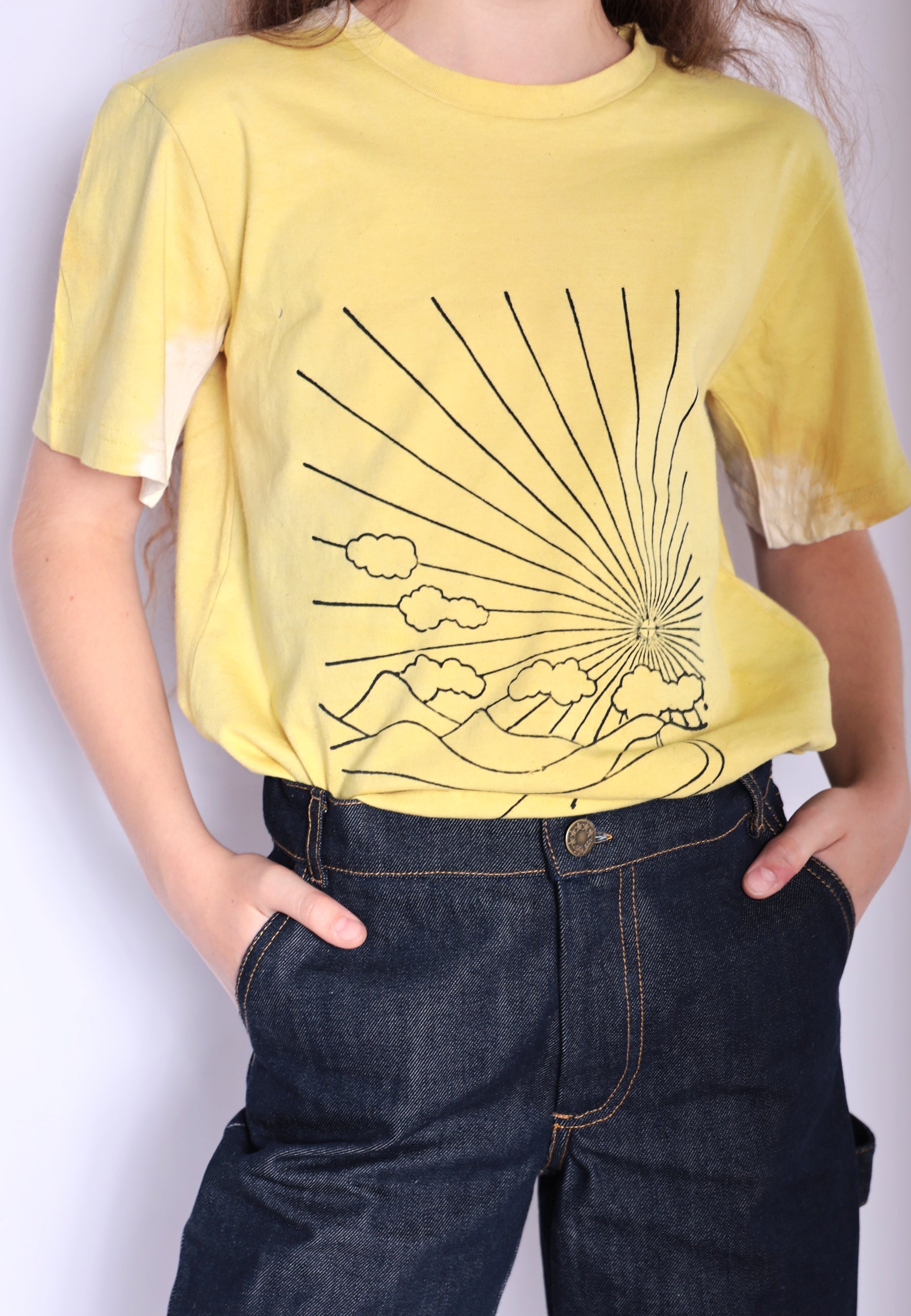 Artisanal Girls and Boys T-Shirt naturally dyed Turmeric with Hand Print-3
