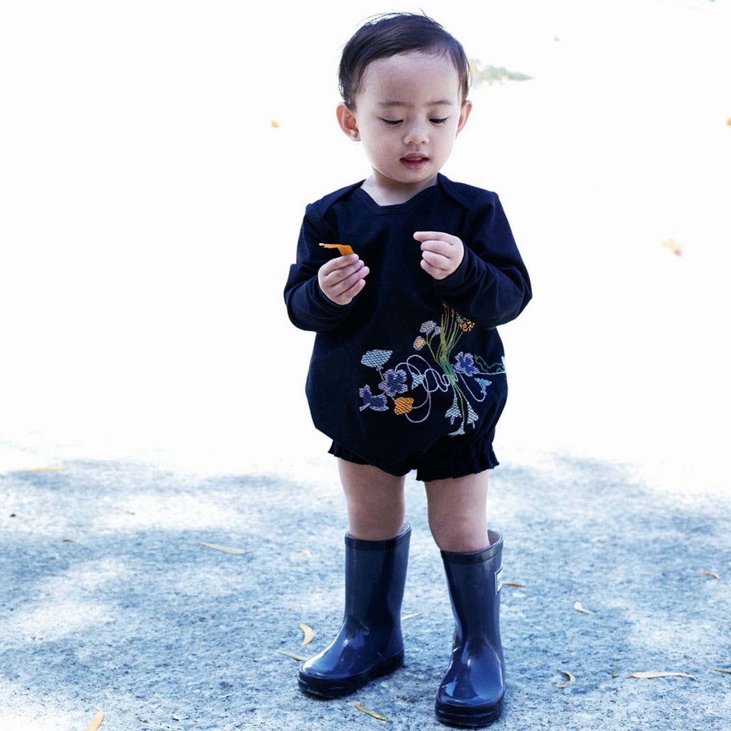 Black Onesie with Floral Embroidery-1