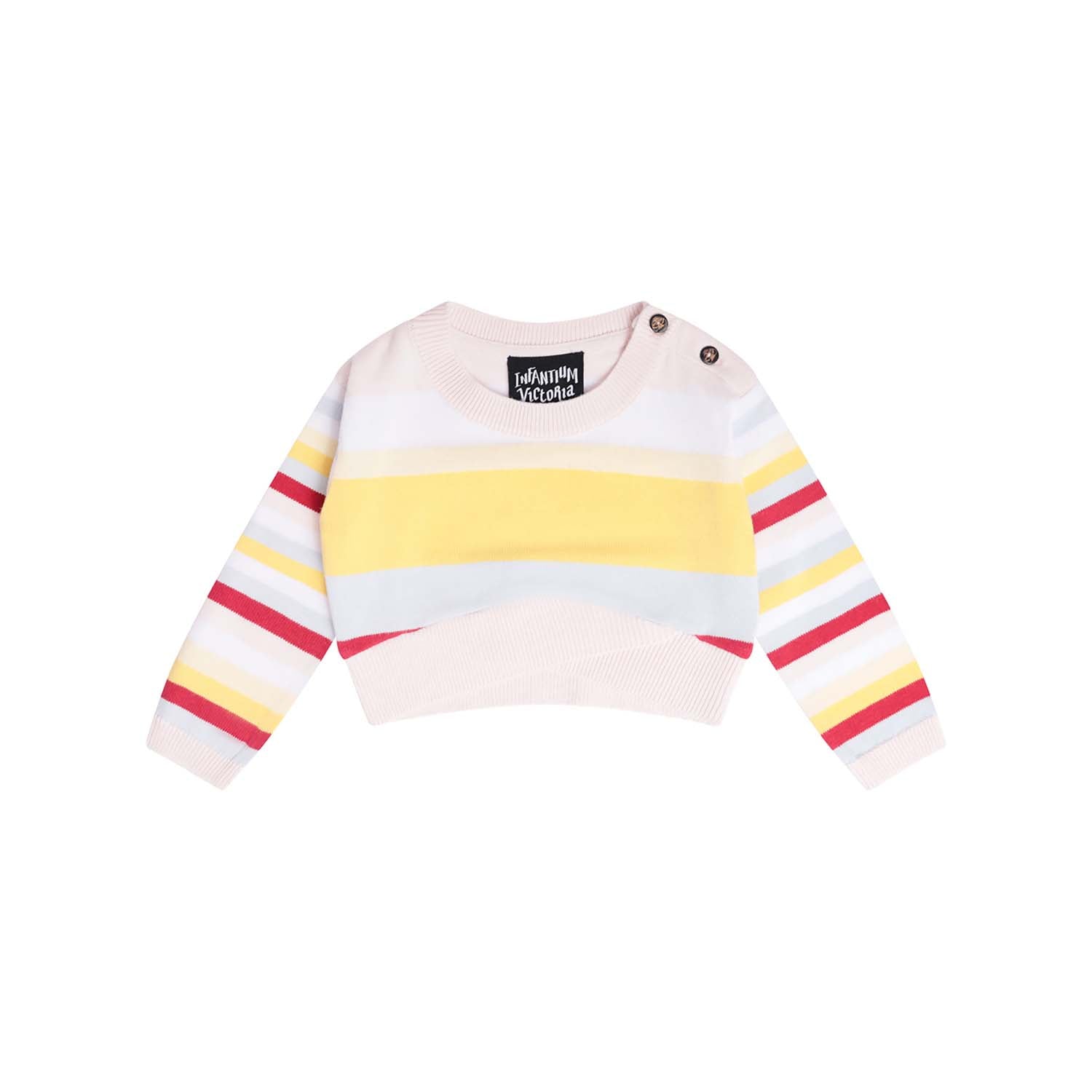 Knitted Baby Sweater in Pastel Stripes-0