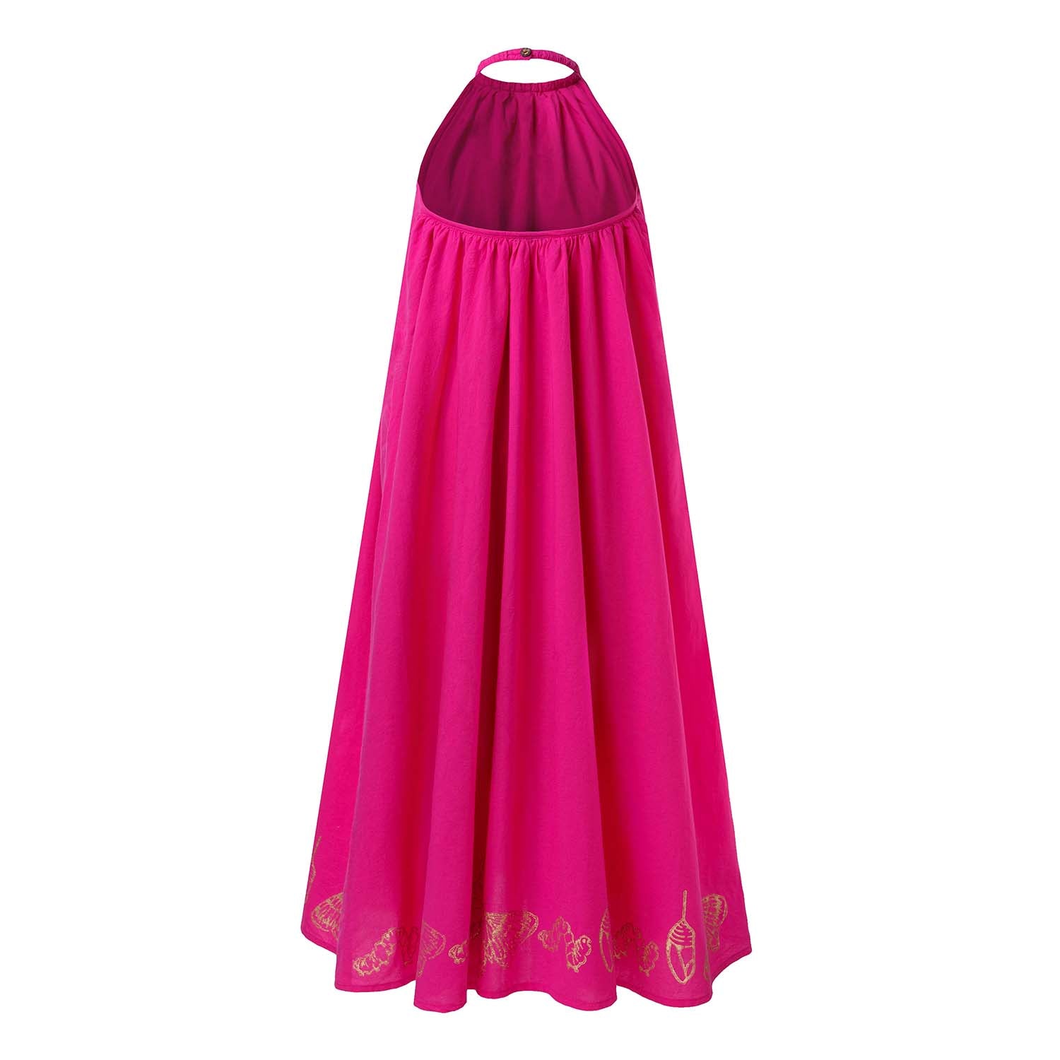Girls Pink Boho Dress with Golden Hand Block Print-2