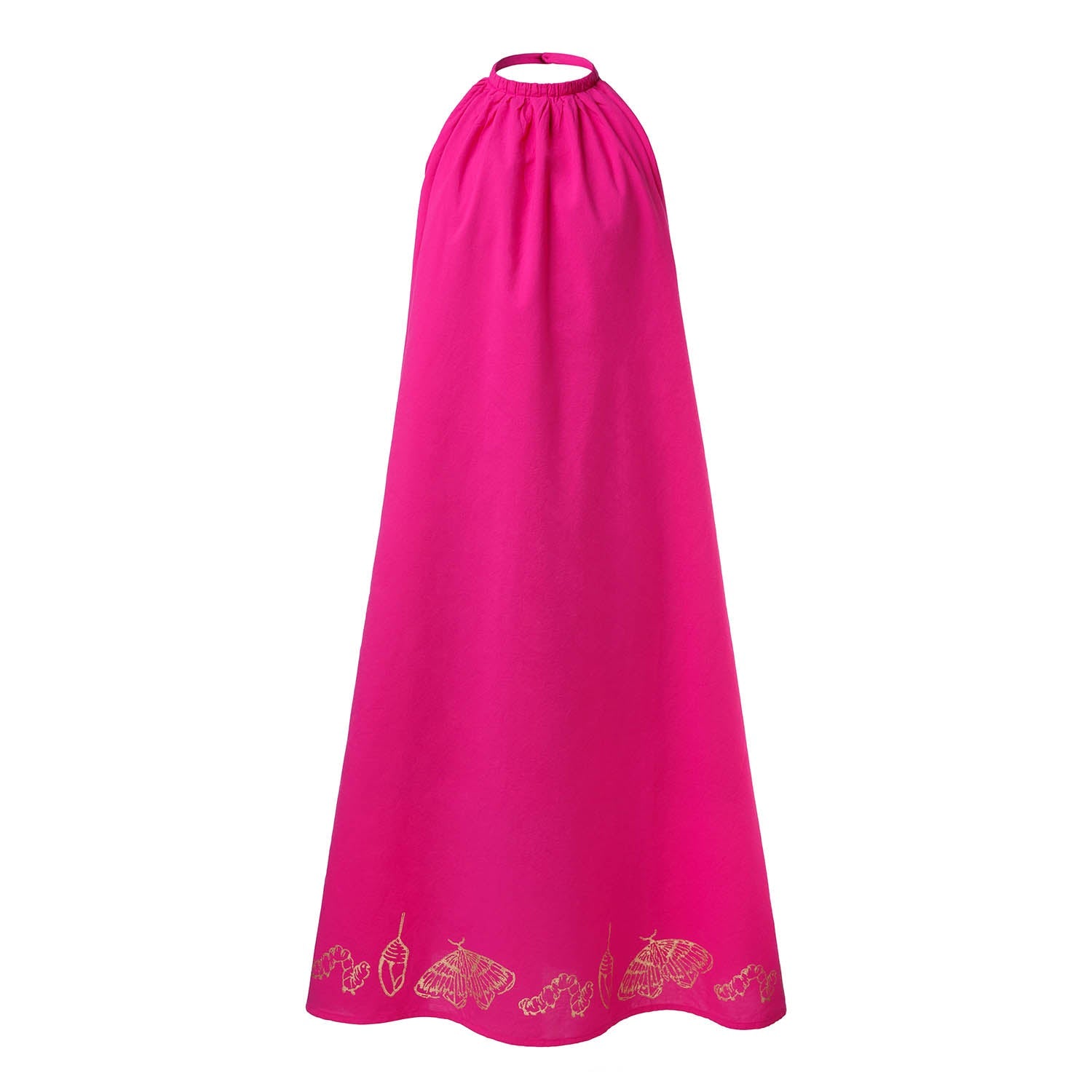 Girls Pink Boho Dress with Golden Hand Block Print-0