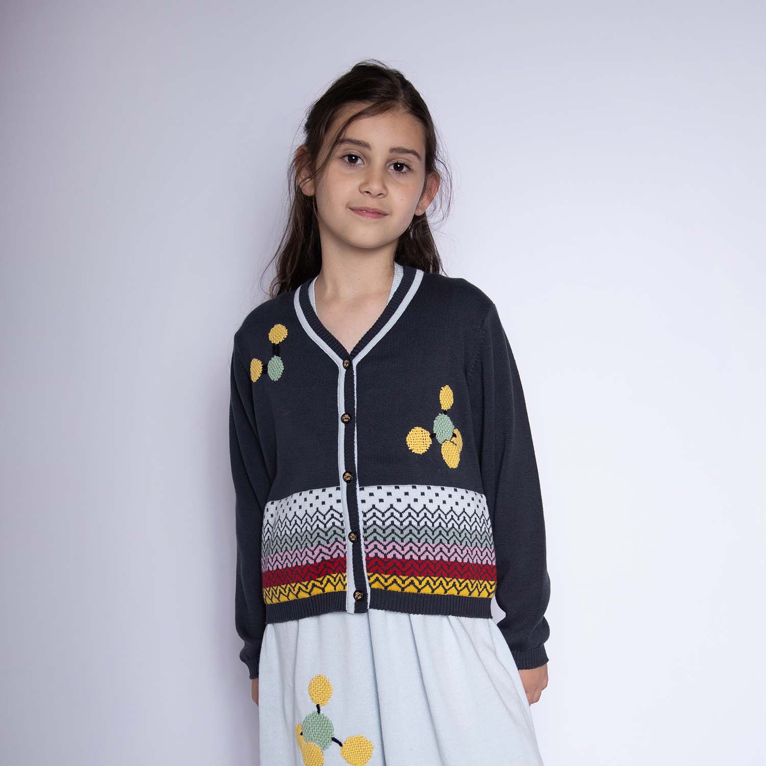 Grey Boys and Girls Cardigan with Hand Embroidery-1