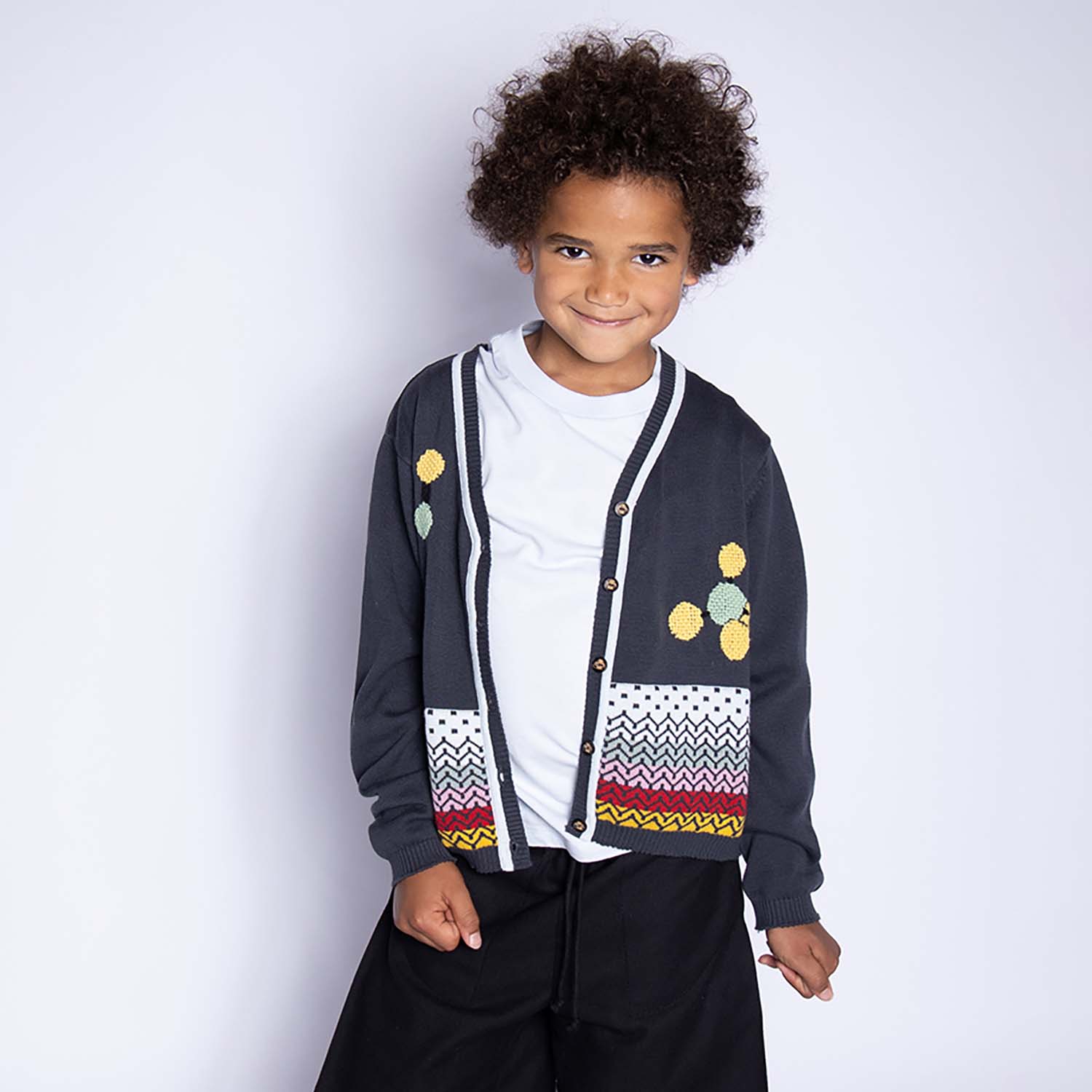 Grey Boys and Girls Cardigan with Hand Embroidery-2