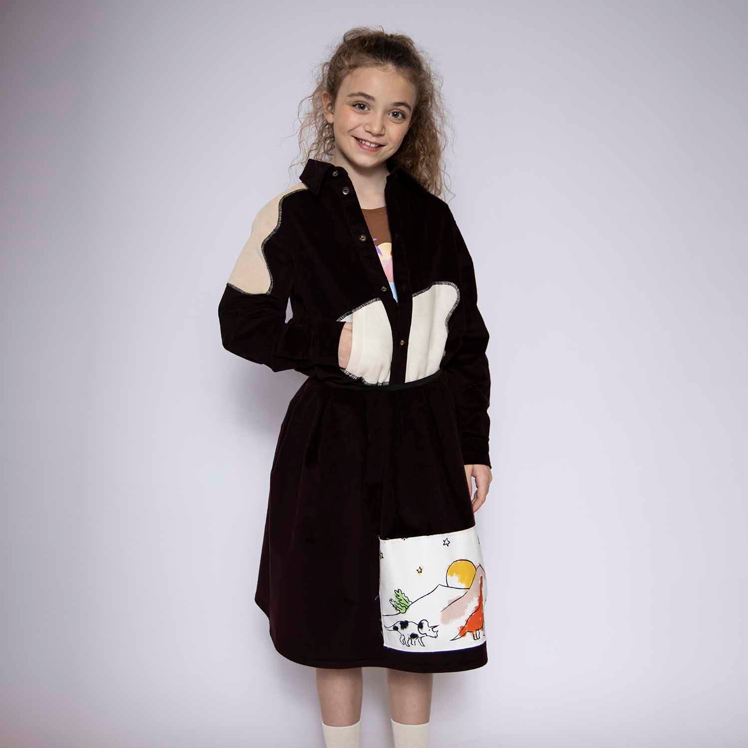 Velvet Skirt in Aubergine with Appliqué-1