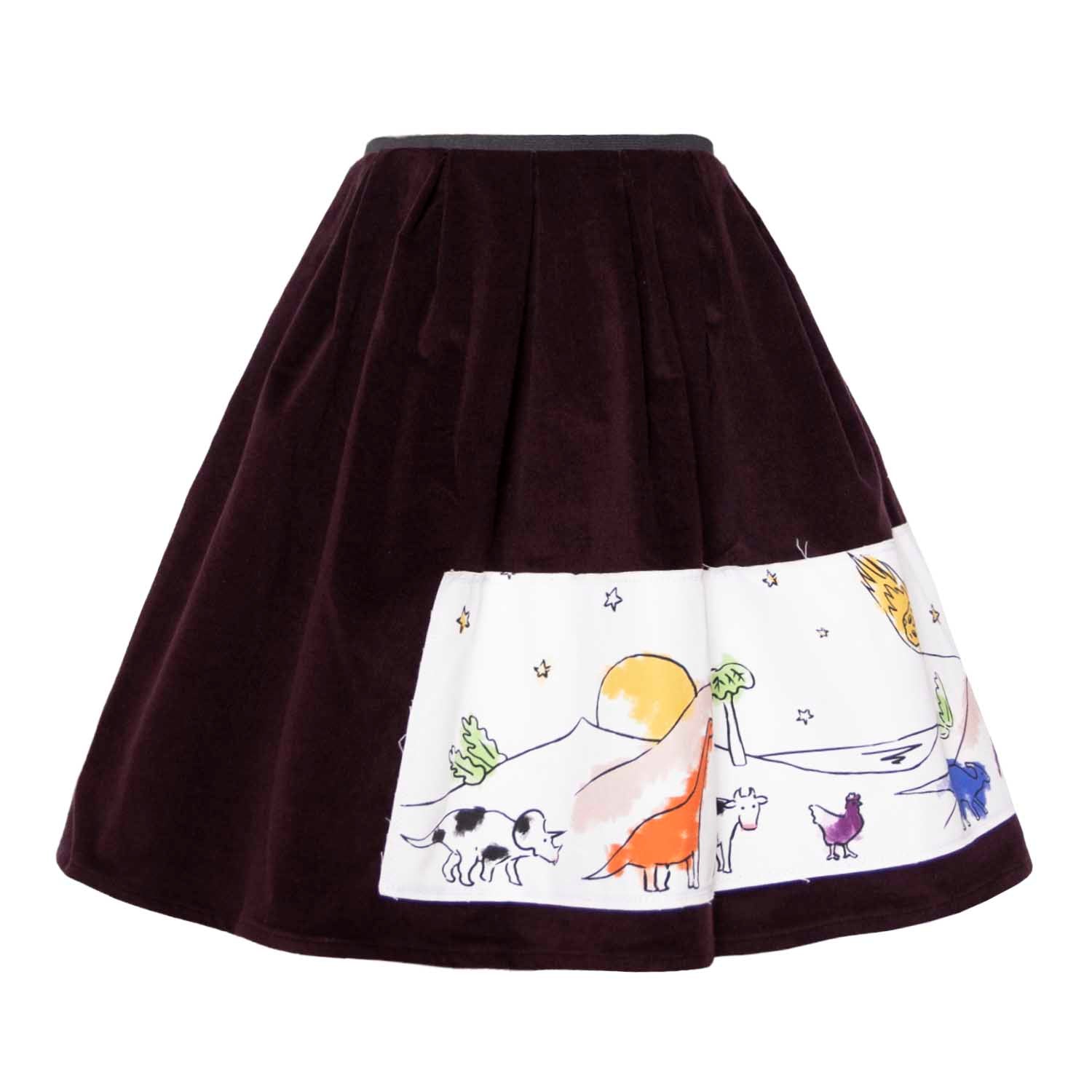 Velvet Skirt in Aubergine with Appliqué-0