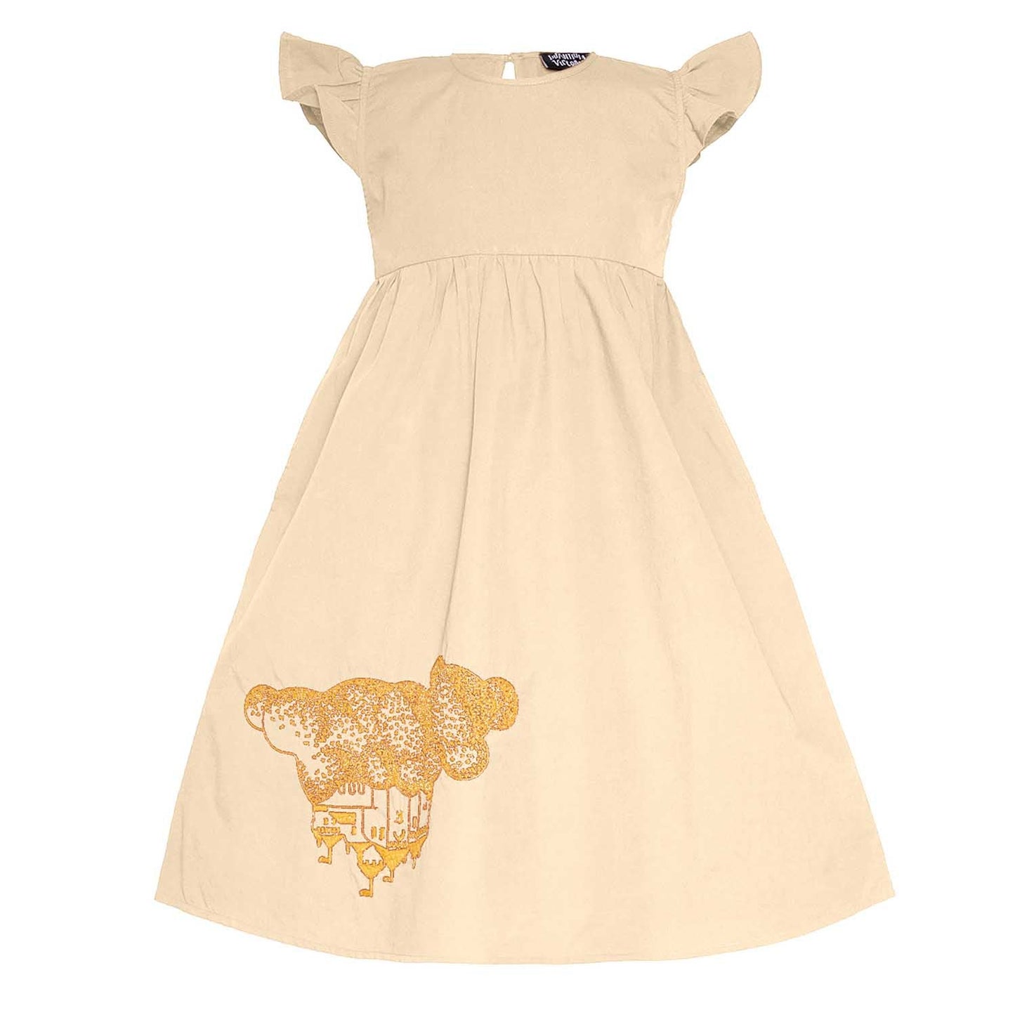 Girls Summer Dress with Golden Castle Hand Embroidery-0