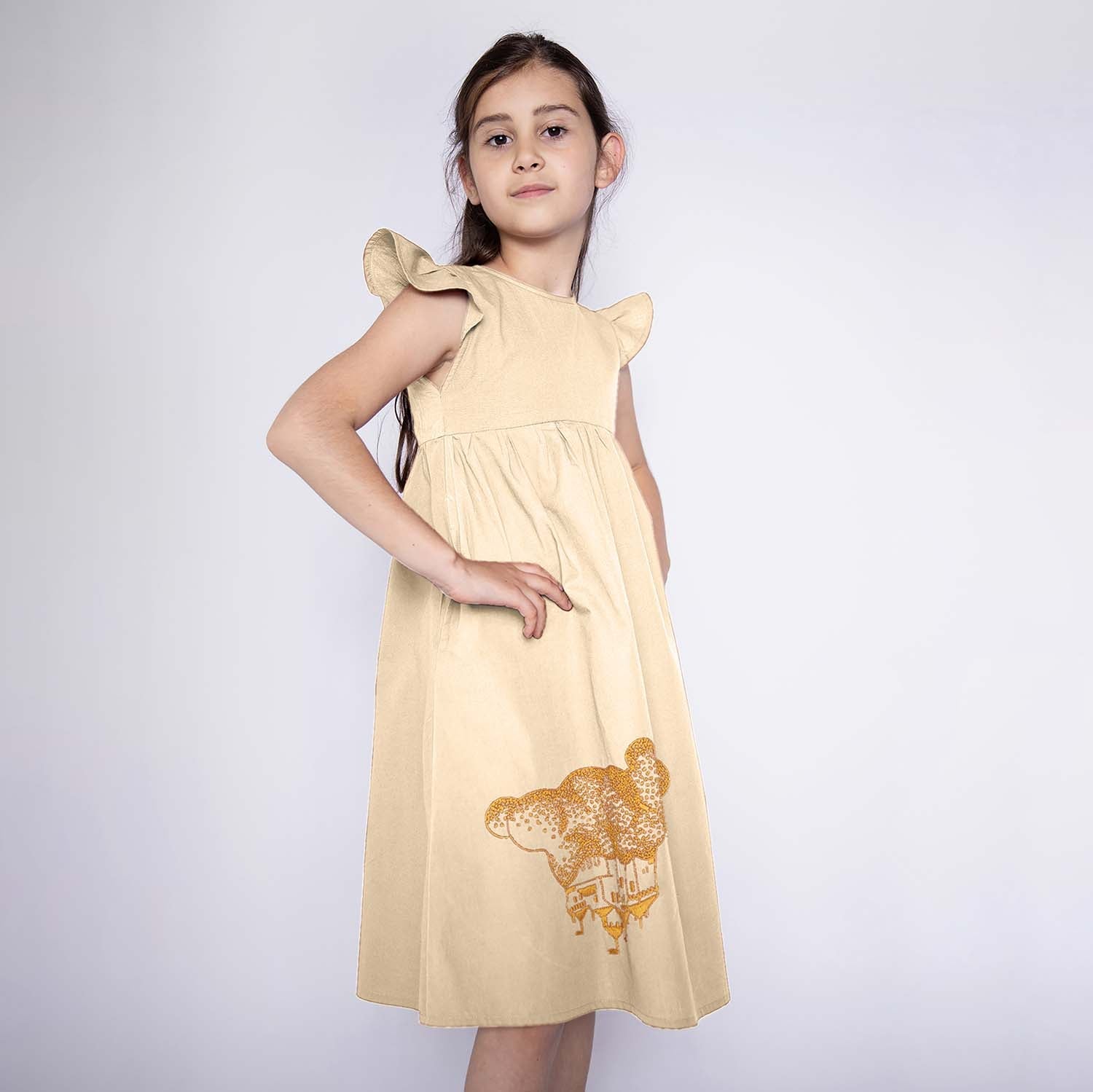 Girls Summer Dress with Golden Castle Hand Embroidery-1
