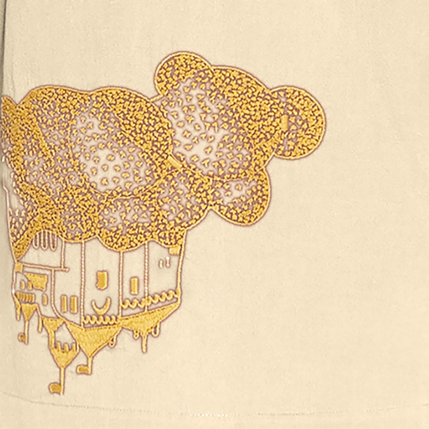 Beige Kids Tunic with Golden Castle Embroidery-2