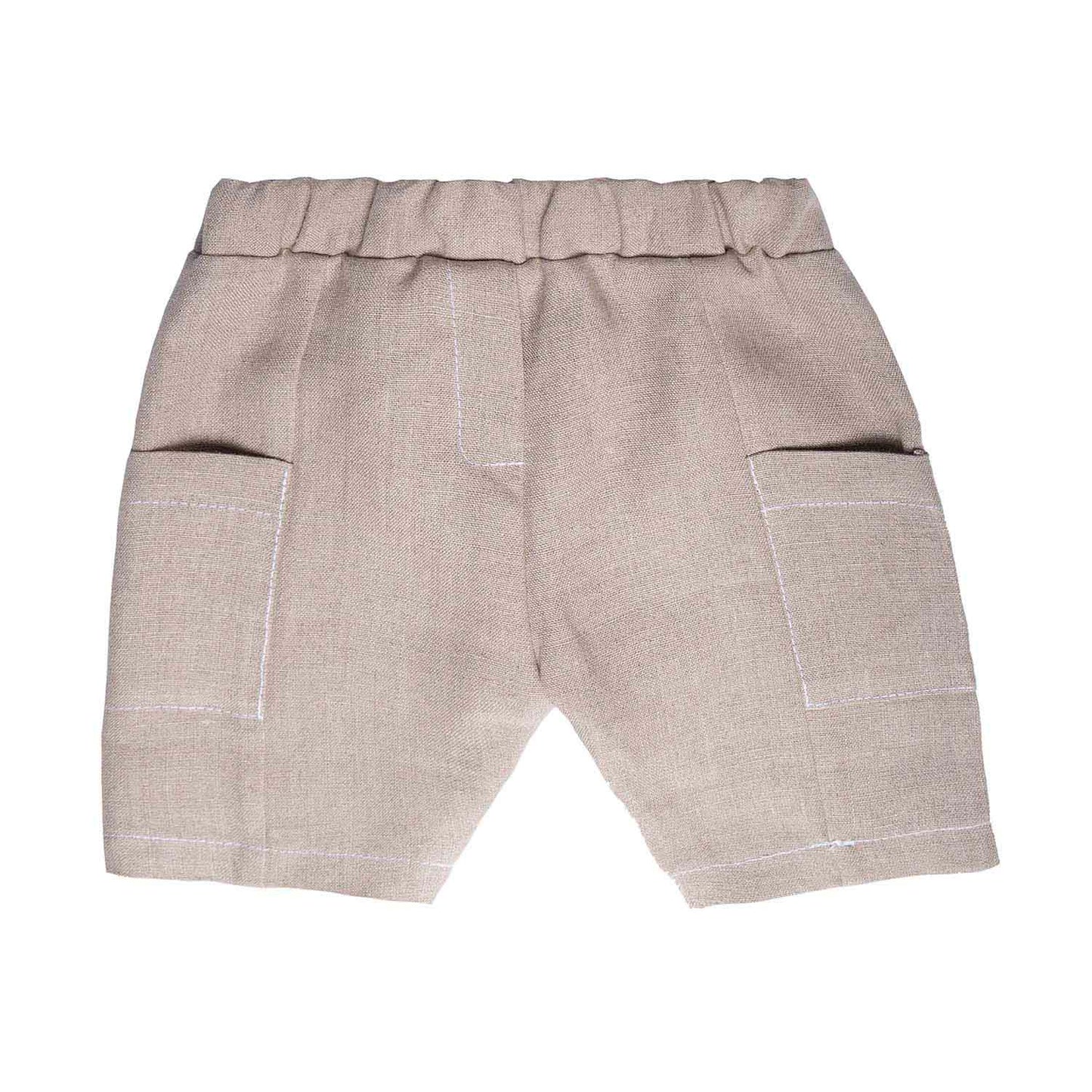 Beige Linen Baby Pants-0