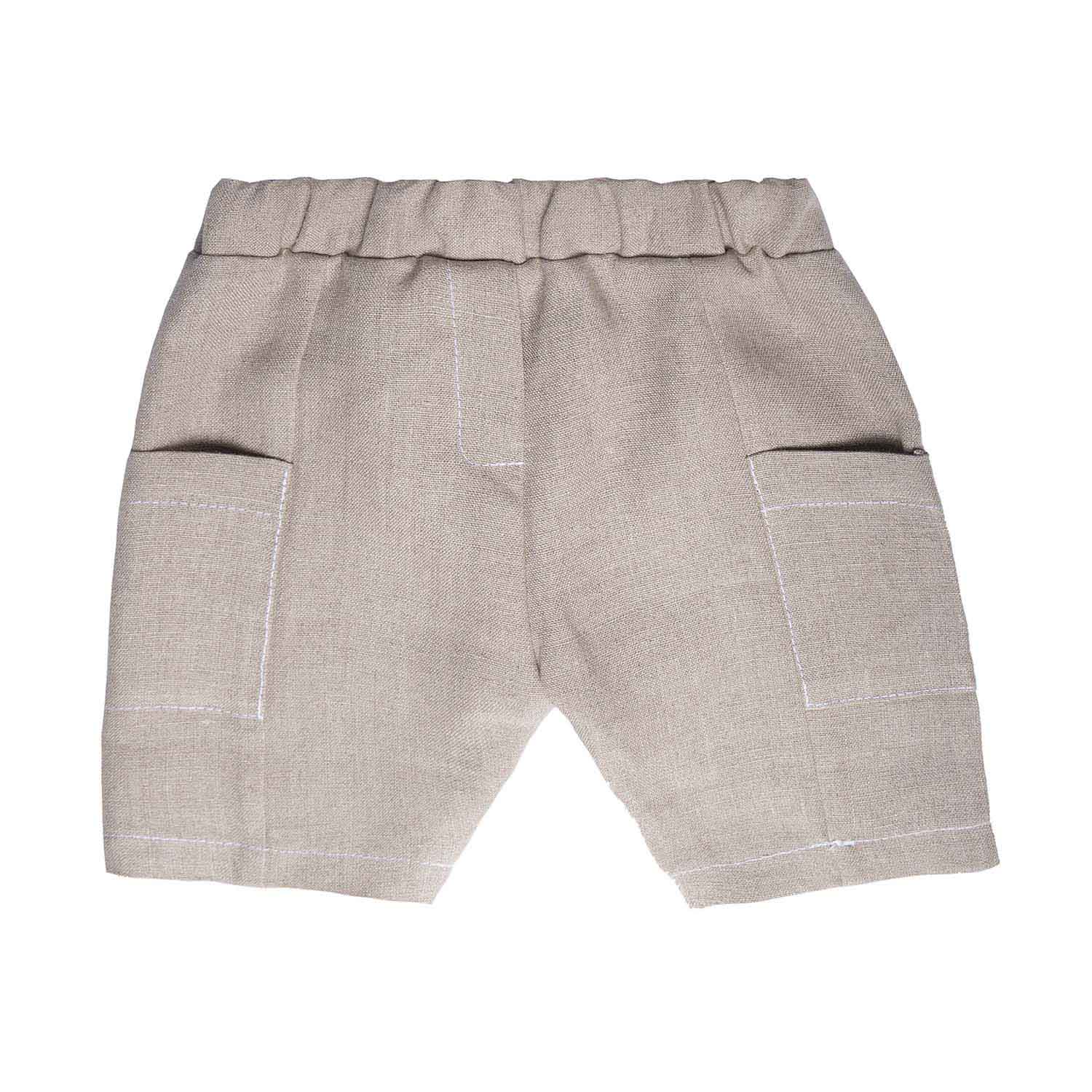 Beige Linen Baby Pants-0