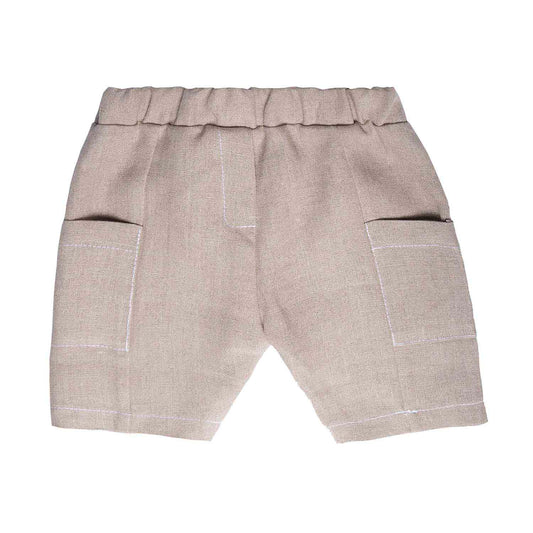 Beige Linen Baby Pants-0