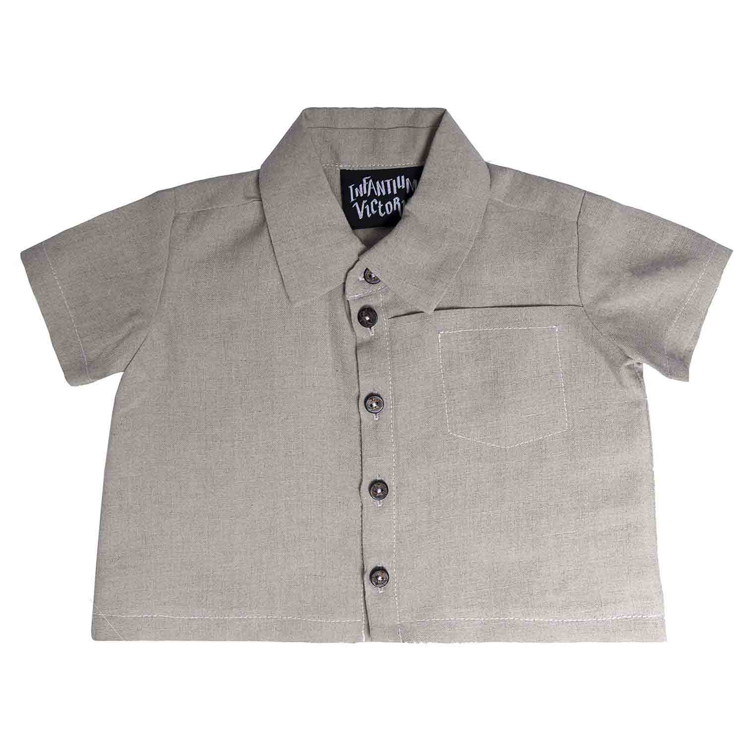 Beige Linen Baby Shirt-0