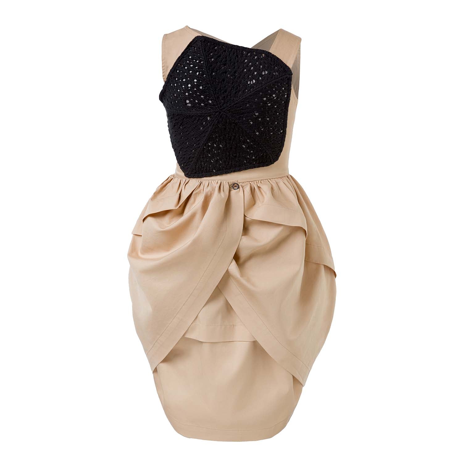 Beige Dress with Bee Hand Embroidery-2