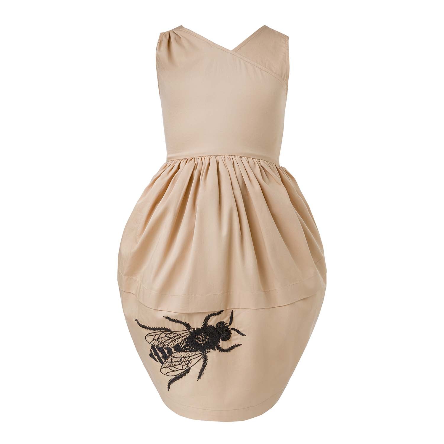 Beige Dress with Bee Hand Embroidery-0