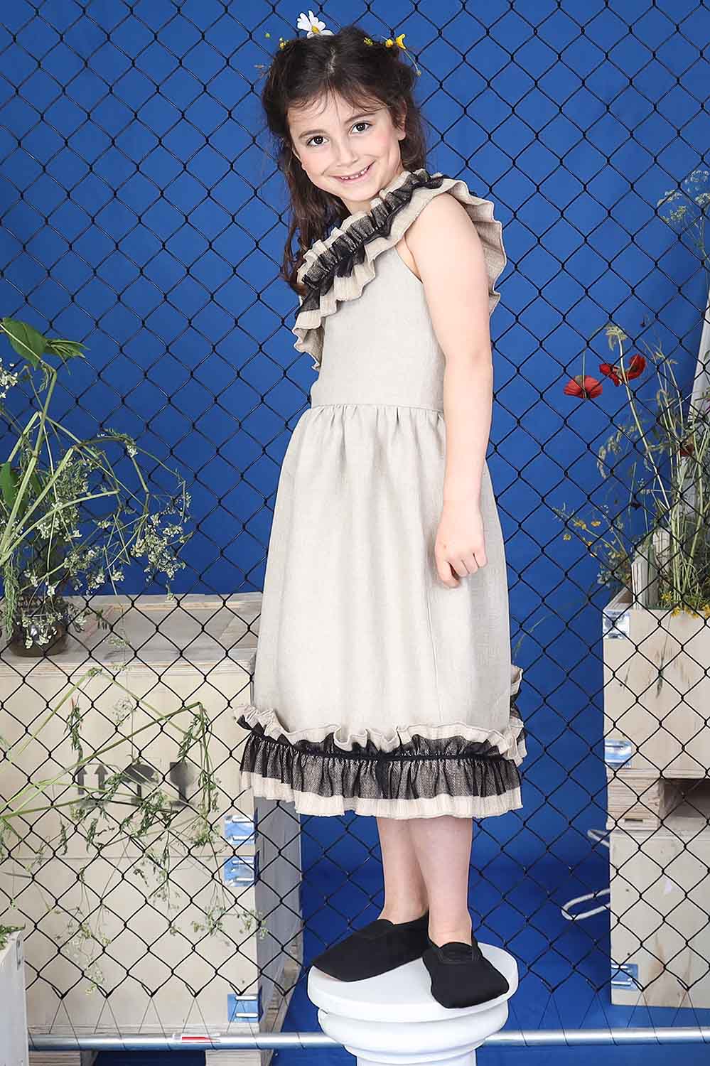 World Exclusive Limited Edition Linen Dress with Lotus Silk Details-1