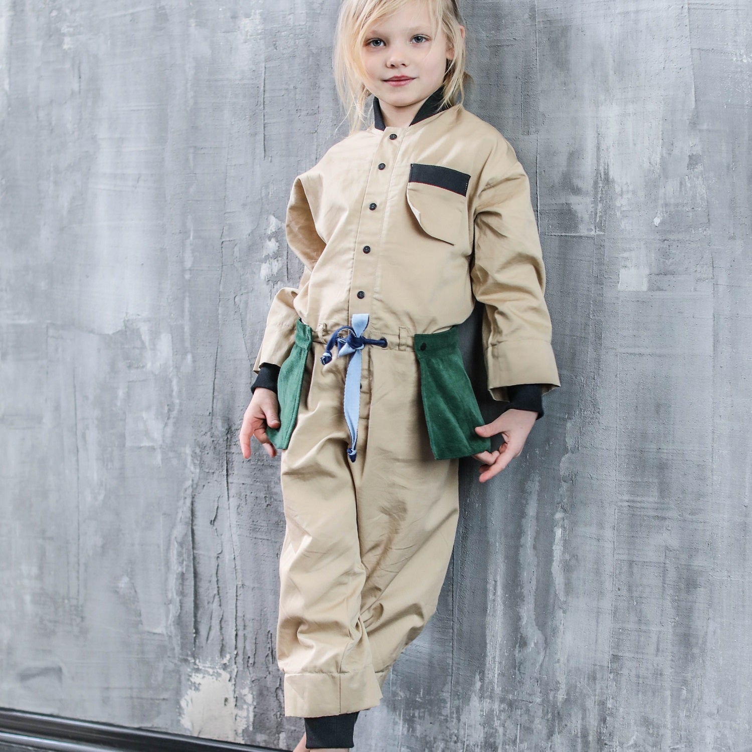 Beige Cotton Kids Overall-1