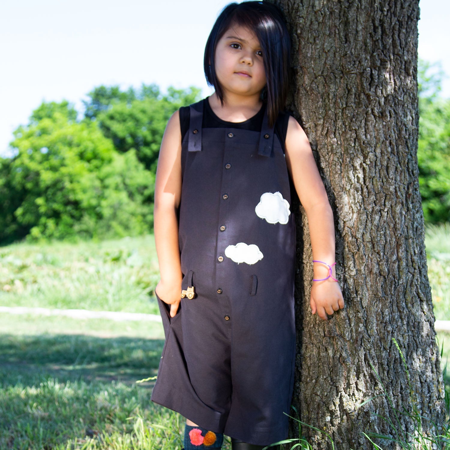 Kids' Cotton Farmer Dungaree in Black-3