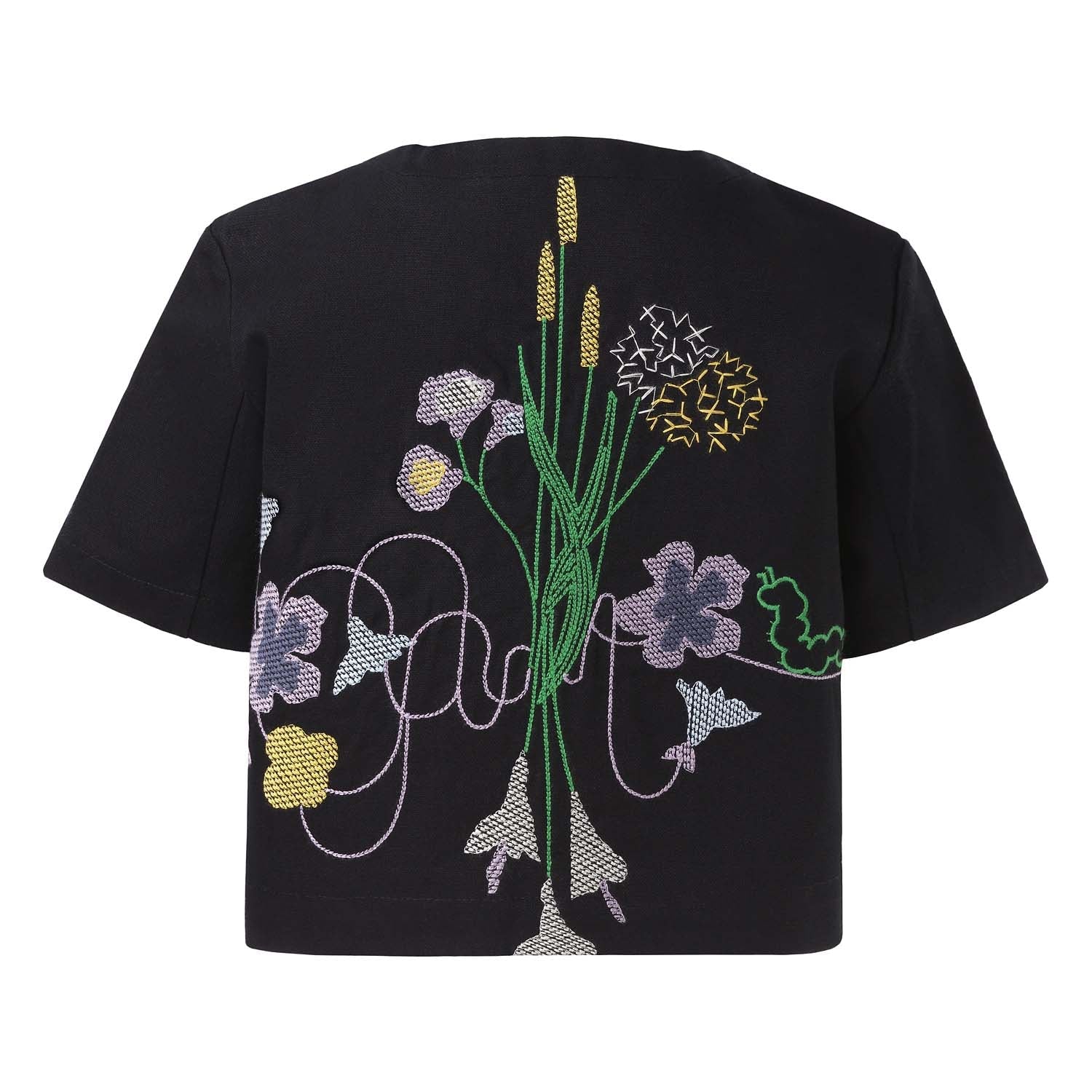 Black Crop Top with Floral Embroidery-2