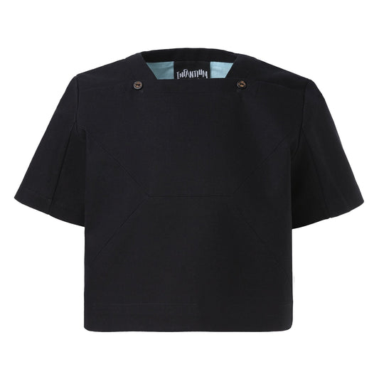 Black Crop Top with Floral Embroidery-0
