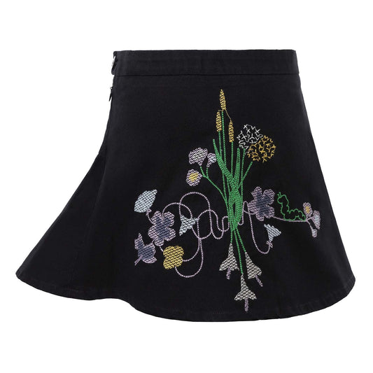 Black Mini Skirt with Floral Embroidery-0