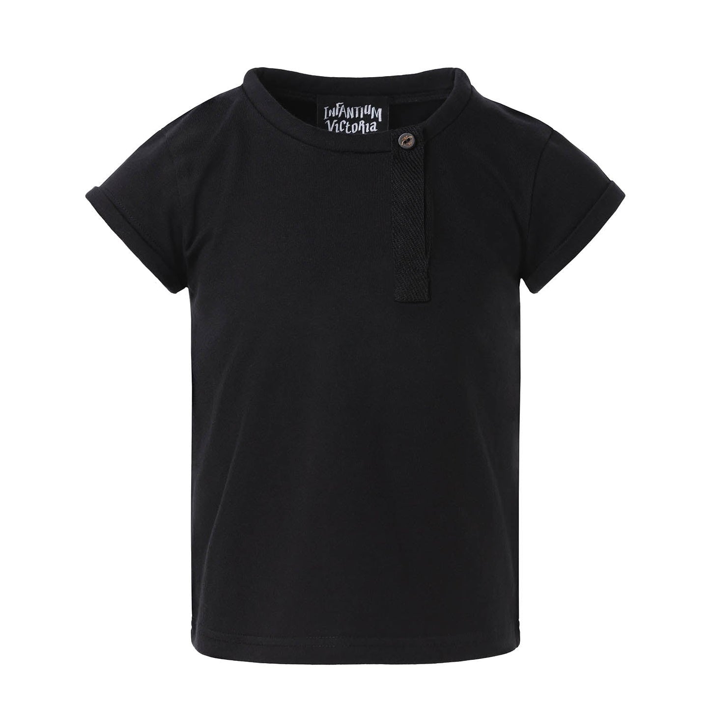 Black T-Shirt with Roll Collar-0