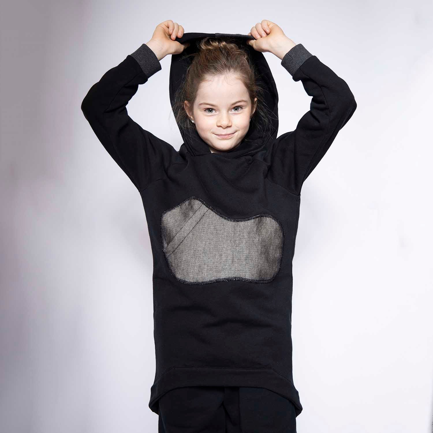 Black Cotton Hoodie with Appliqué-1