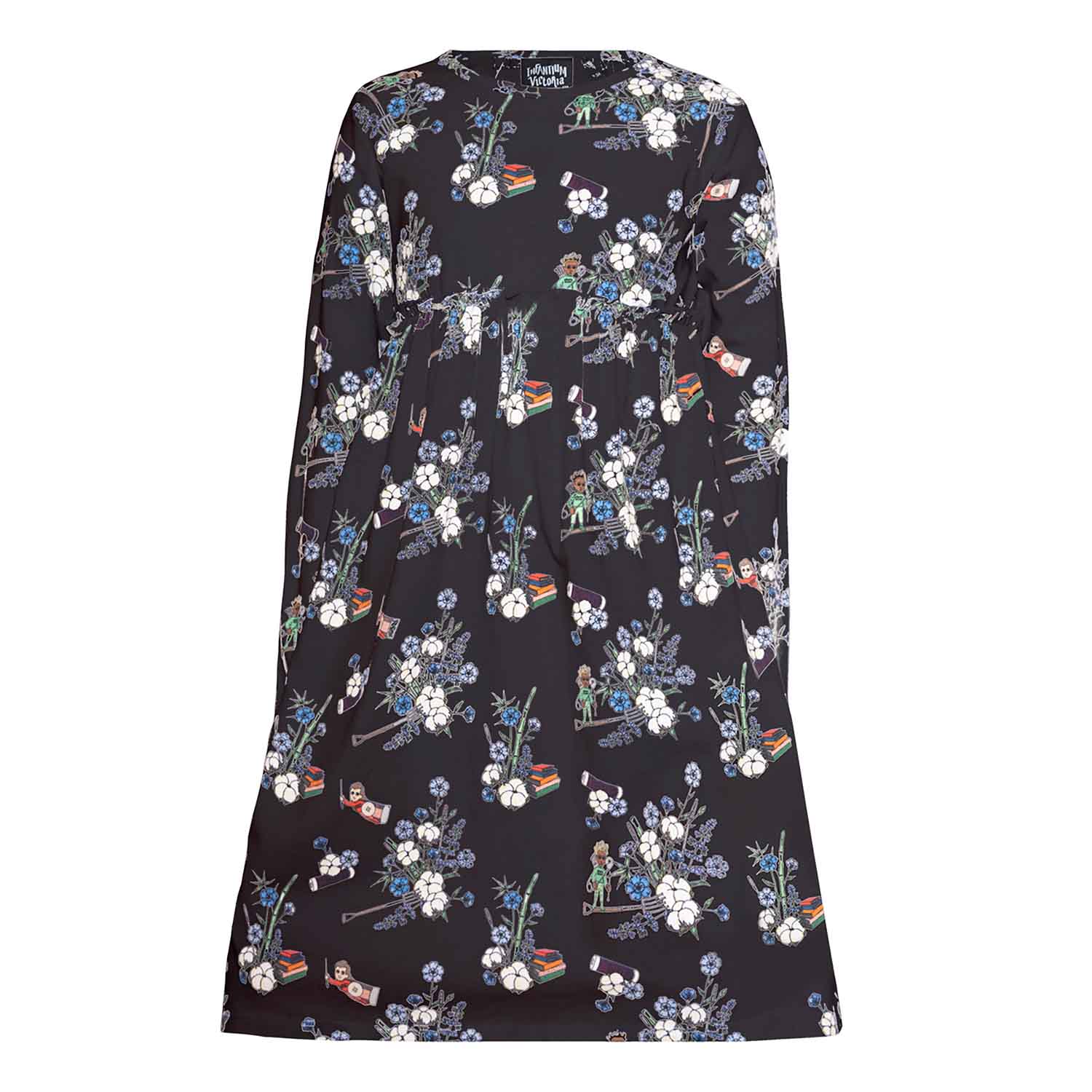 Girls Black Dress with Floral Print-0