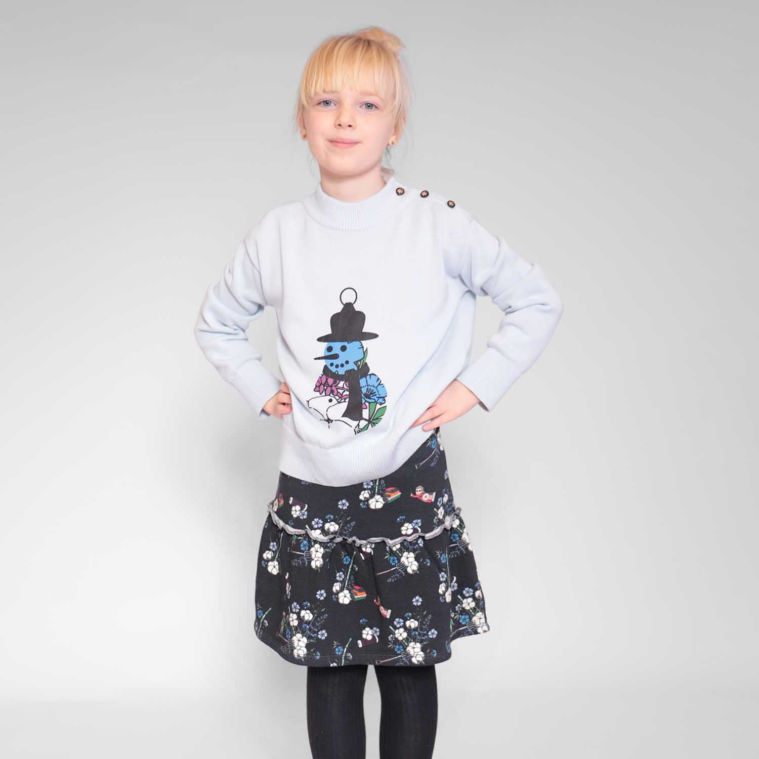 Black Floral Skirt for Girls-1