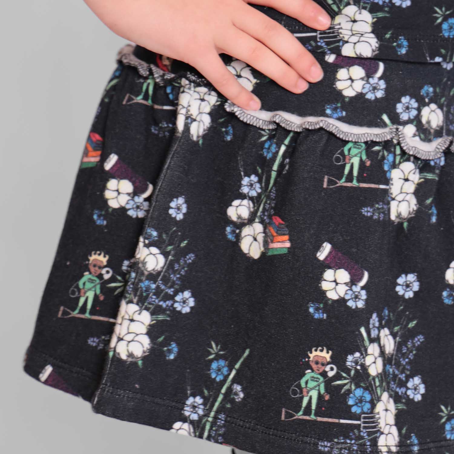 Black Floral Skirt for Girls-2