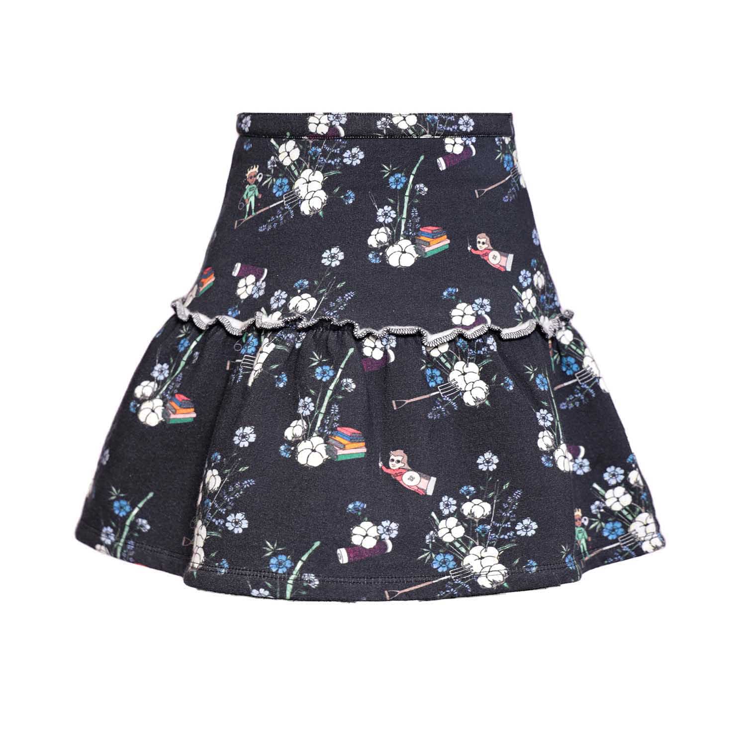 Black Floral Skirt for Girls-0