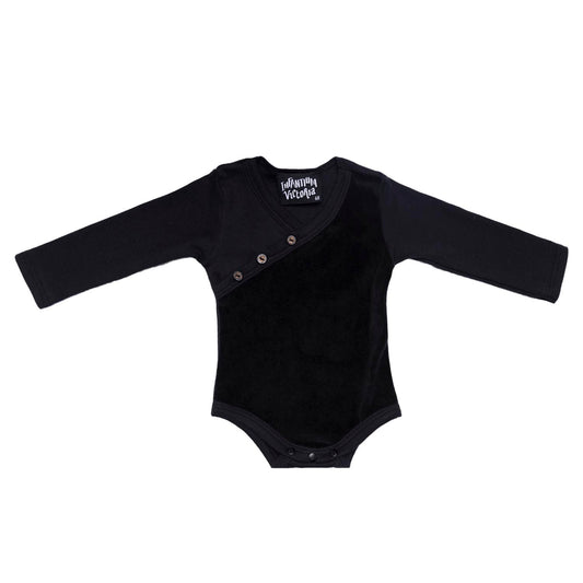 Black Baby Onesie with Velvet Detail-0