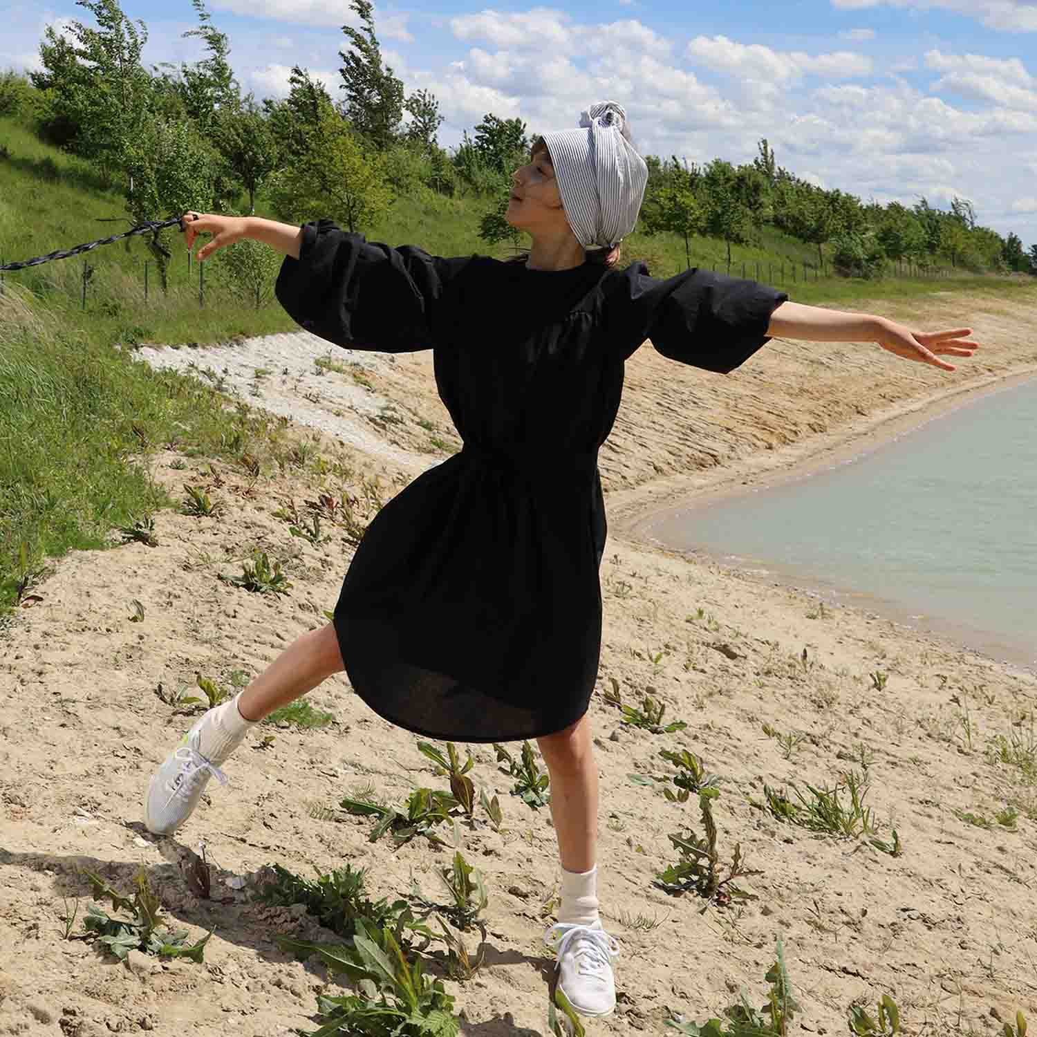 Girls Cotton Black Shirt Dress-1