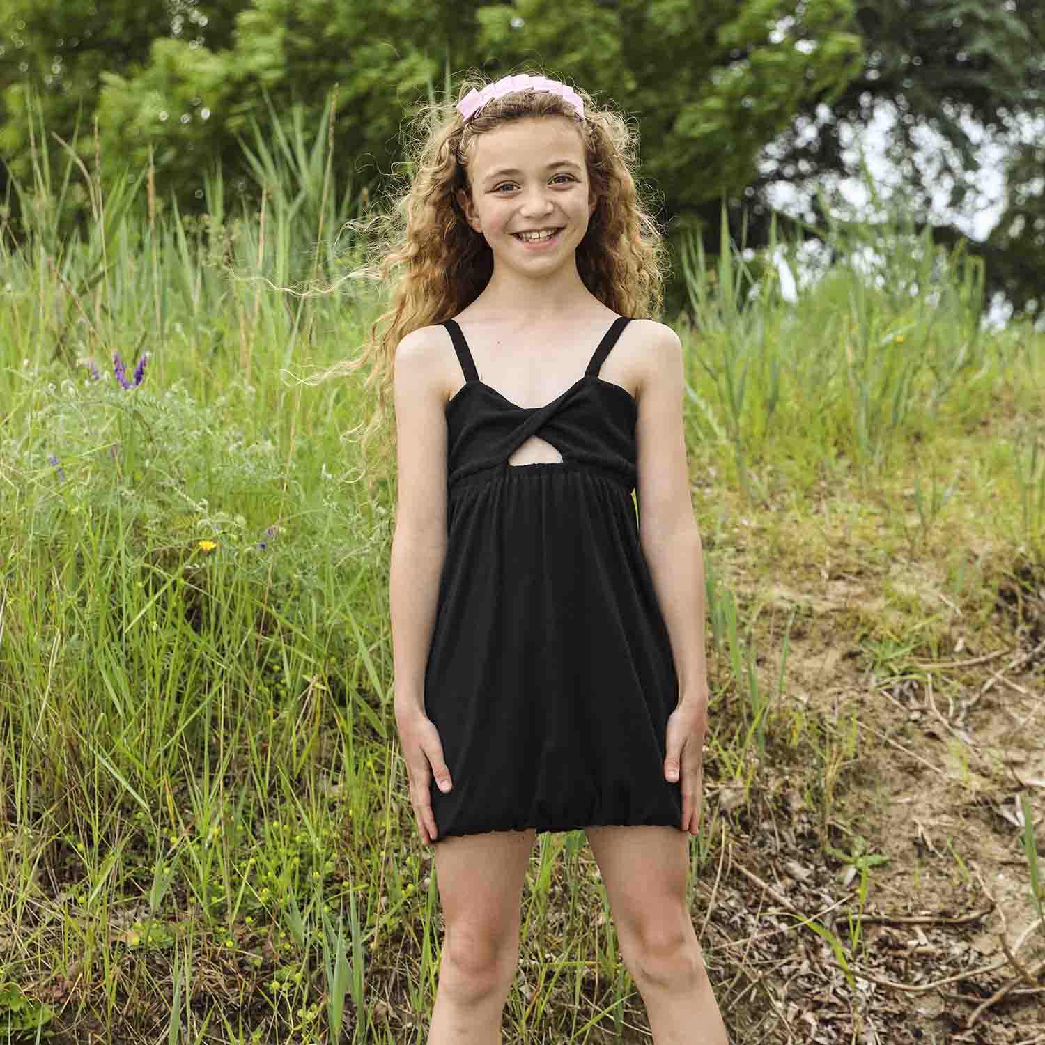 Girls' Black Dress with Straps-1