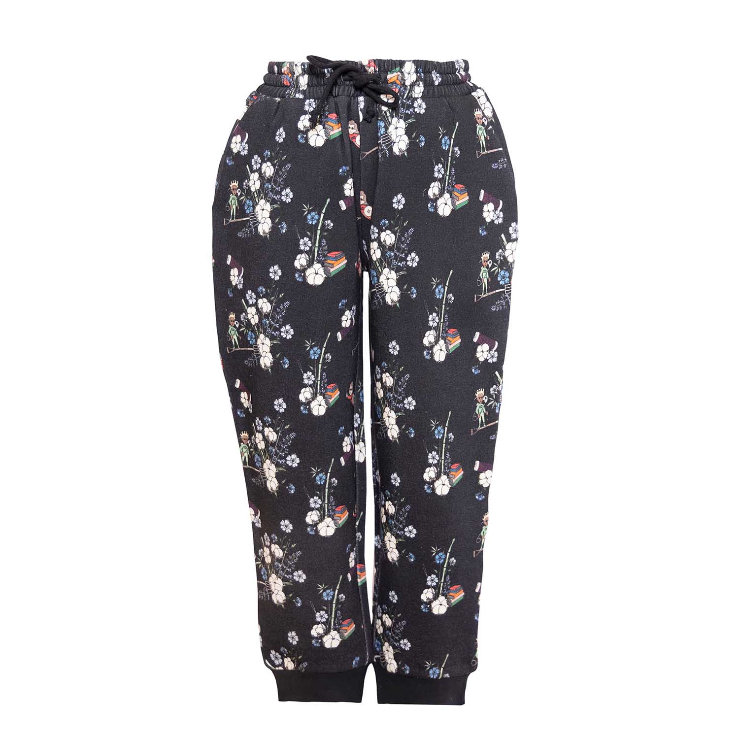 Boys and Girls Sweatpants in Black Print-0