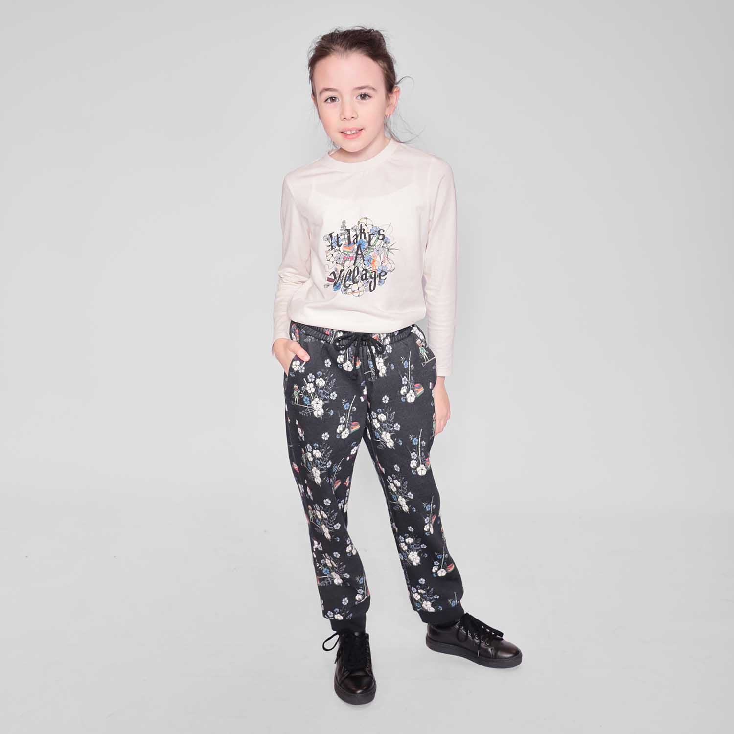Boys and Girls Sweatpants in Black Print-1