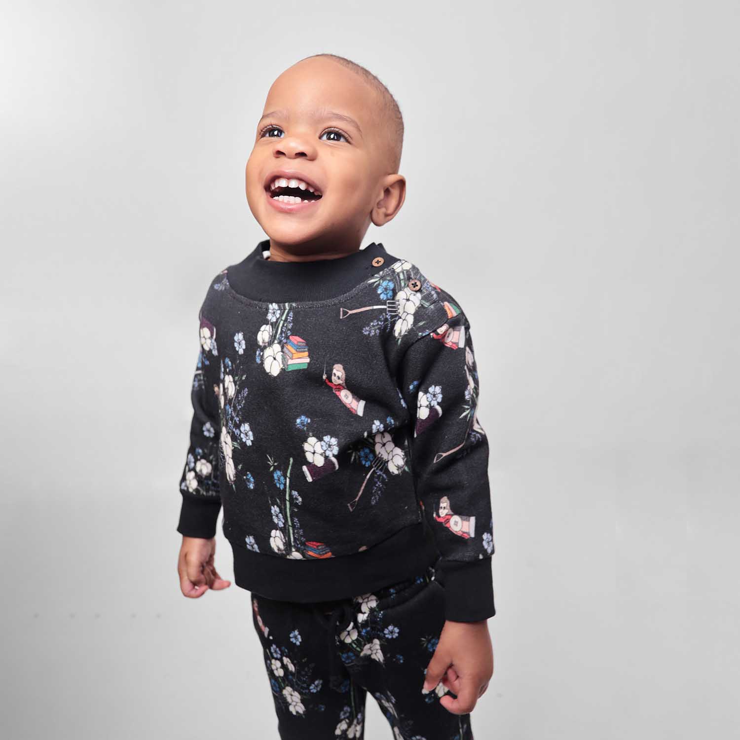Black Jersey Baby Sweatshirt with Floral Print-1