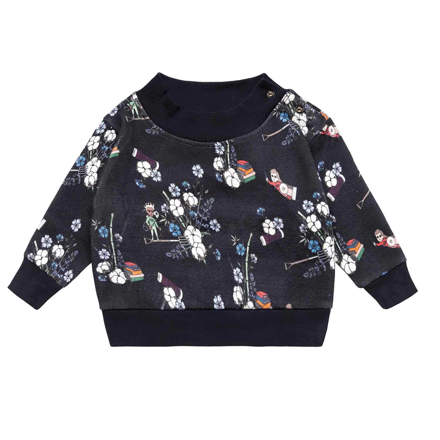 Black Jersey Baby Sweatshirt with Floral Print-0