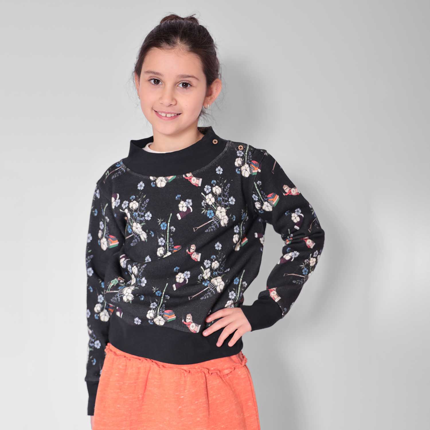 Black Floral Kids Sweatshirt-1
